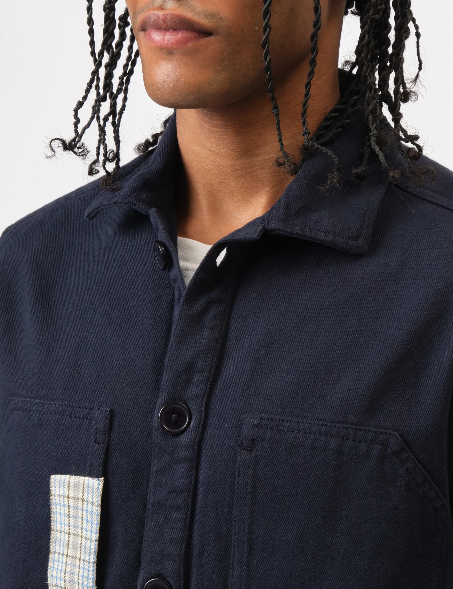 Bhode Map Pocket Overshirt (Patchwork) - Navy Blue - Image 5