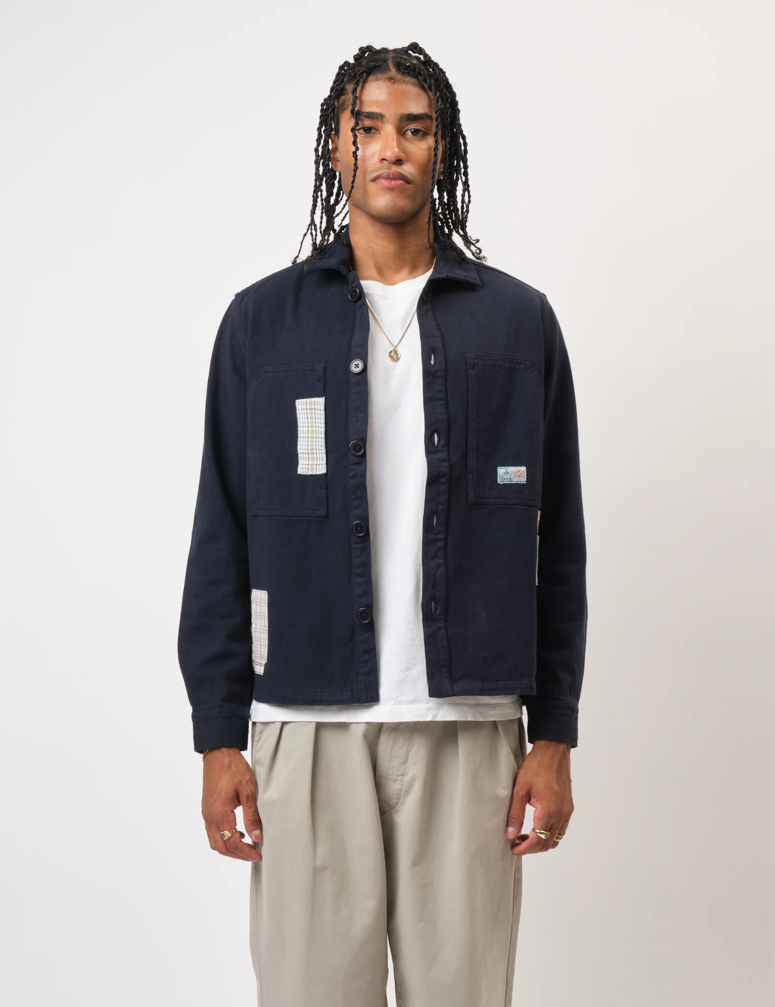 Bhode Map Pocket Overshirt (Patchwork) - Navy Blue - Image 7