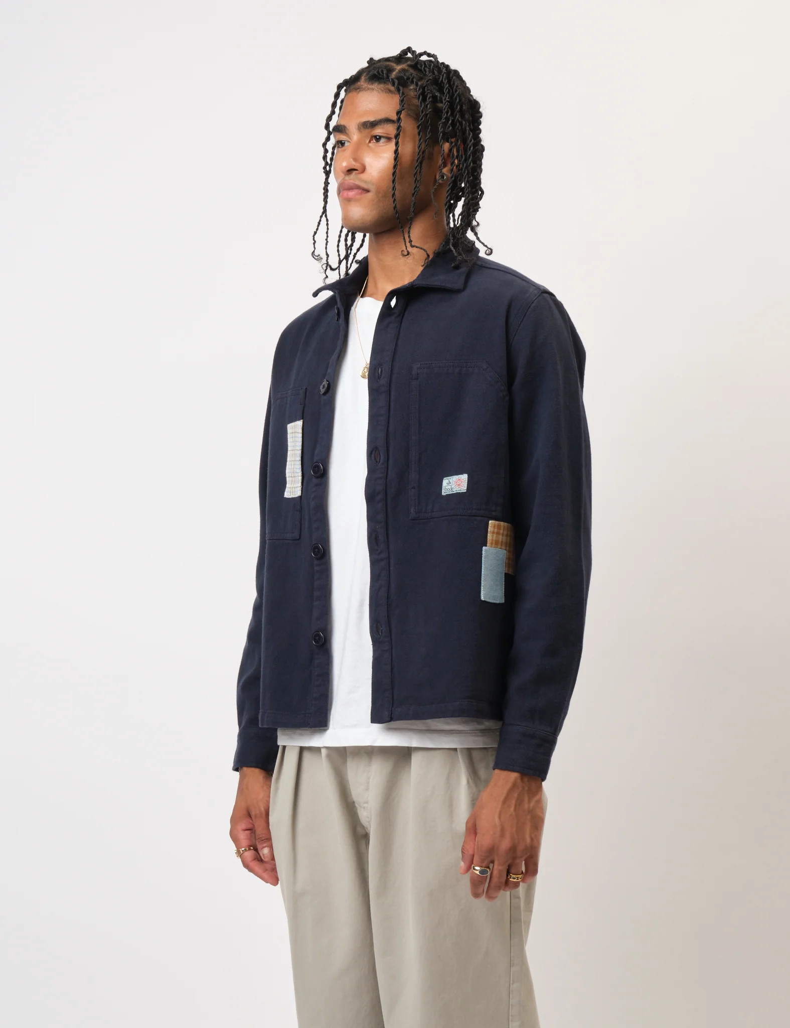 Bhode Map Pocket Overshirt (Patchwork) - Navy Blue - Image 8