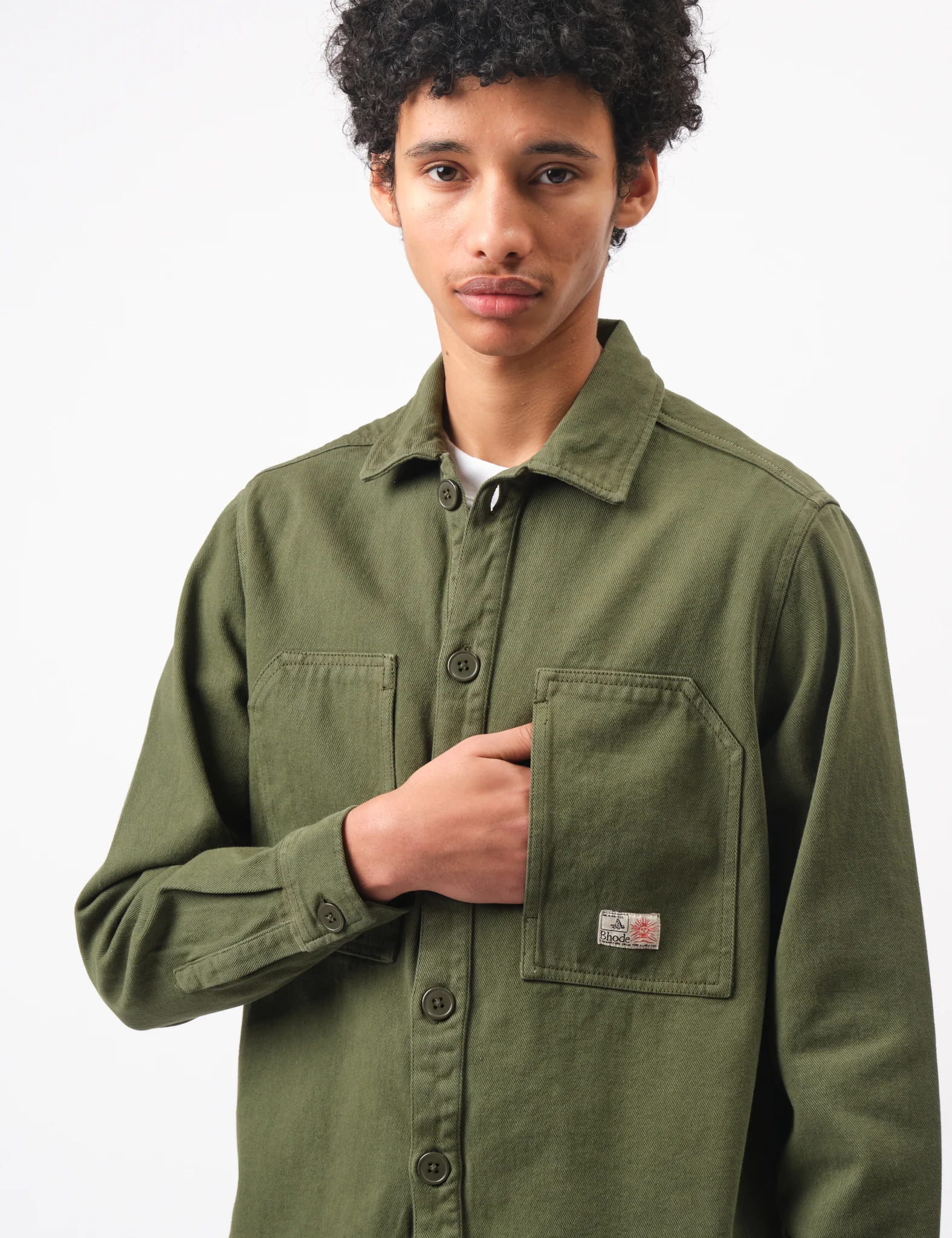 Bhode Map Pocket Overshirt Twill - Army Green - Image 3