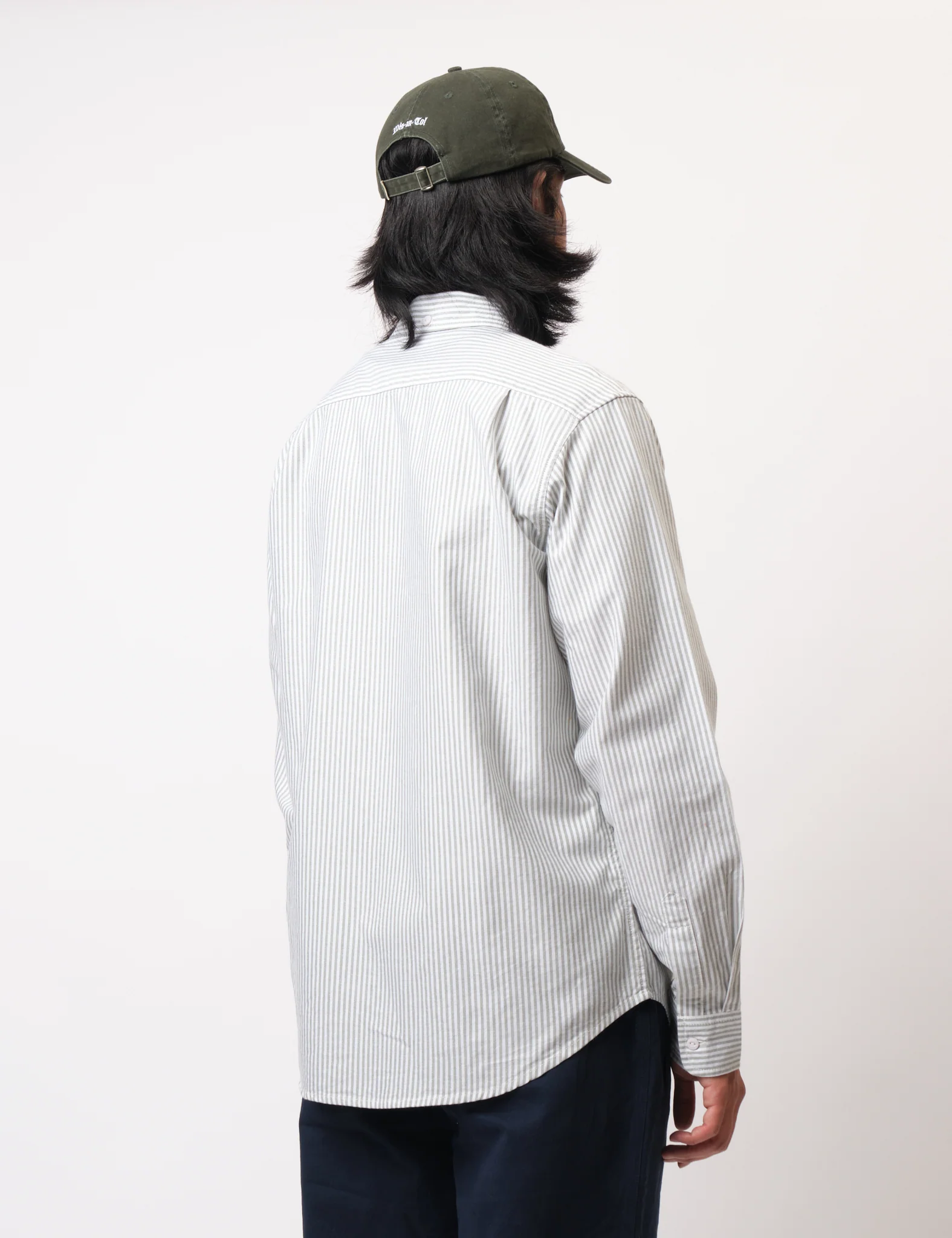 Bhode Oxford Stripe Shirt - White/Olive Green - Image 4