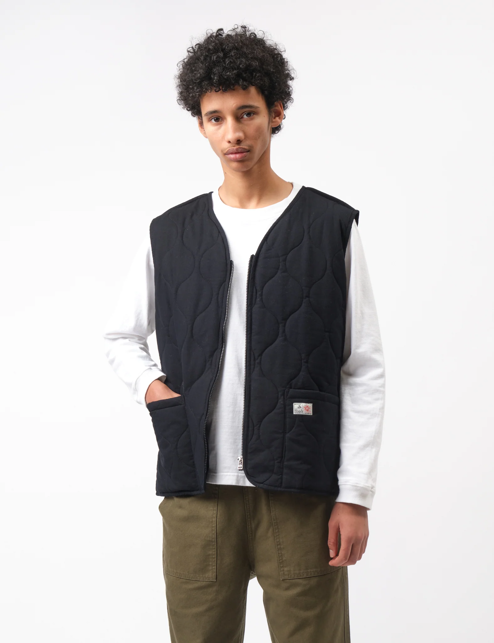Bhode Quilted Zip Gilet - Black - Image 7