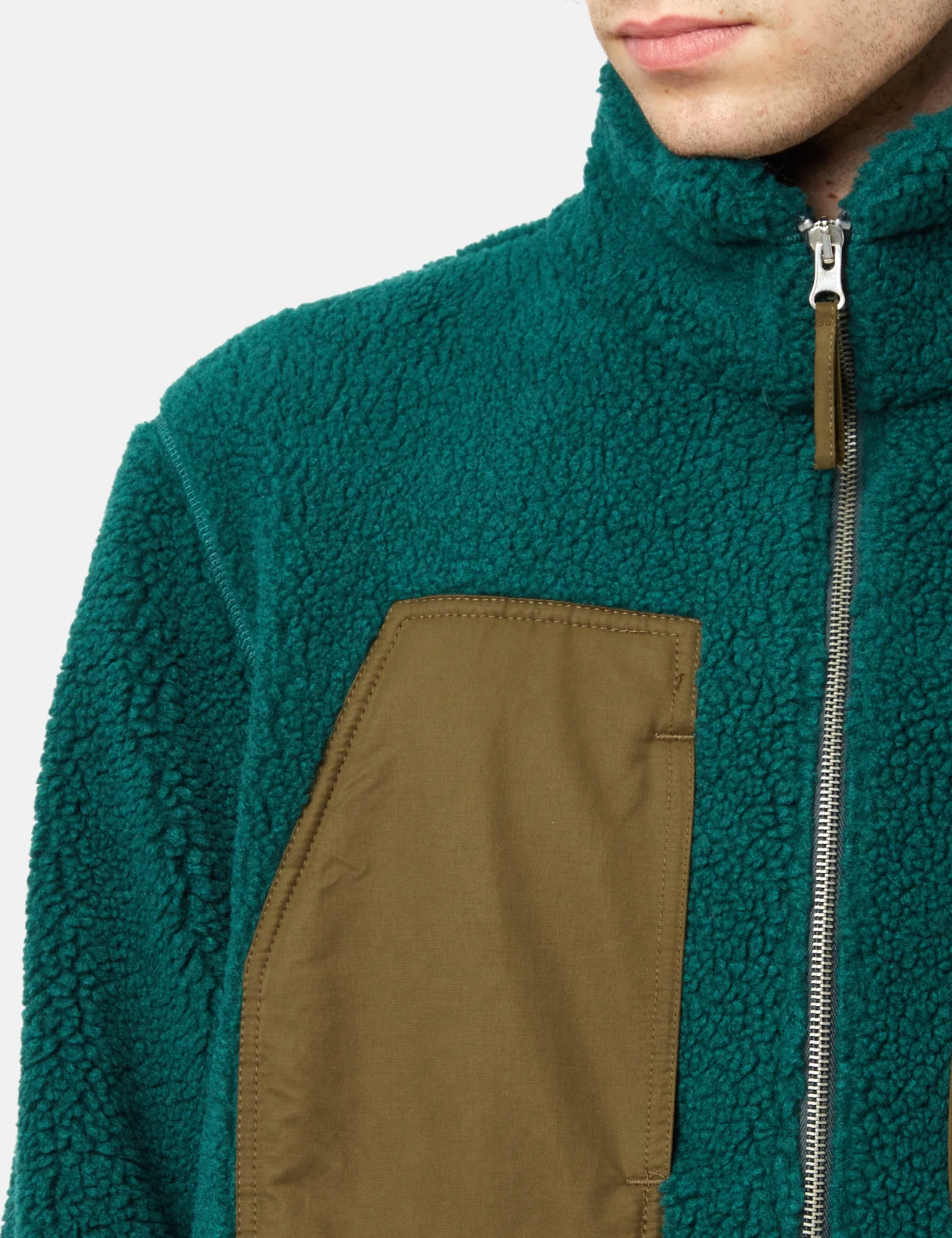 Bhode Sherpa Zip Fleece Jacket - Bottle Green - Image 2