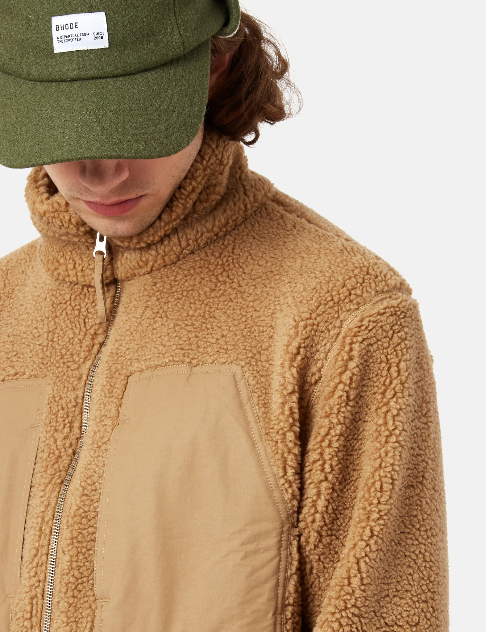 Bhode Sherpa Zip Fleece Jacket - Camel Brown - Image 2