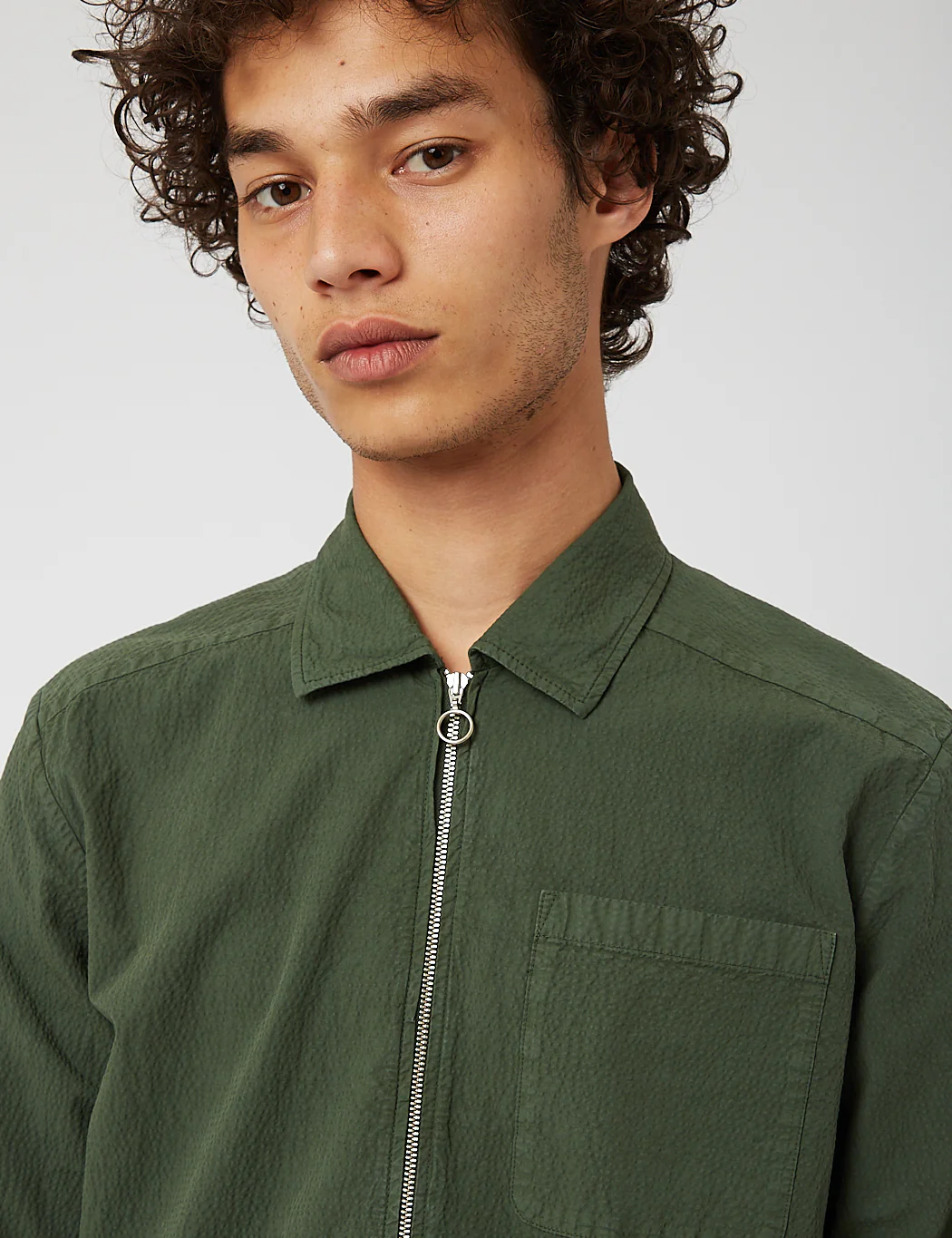 Bhode Zip Shirt (Seersucker) - Green - Image 2