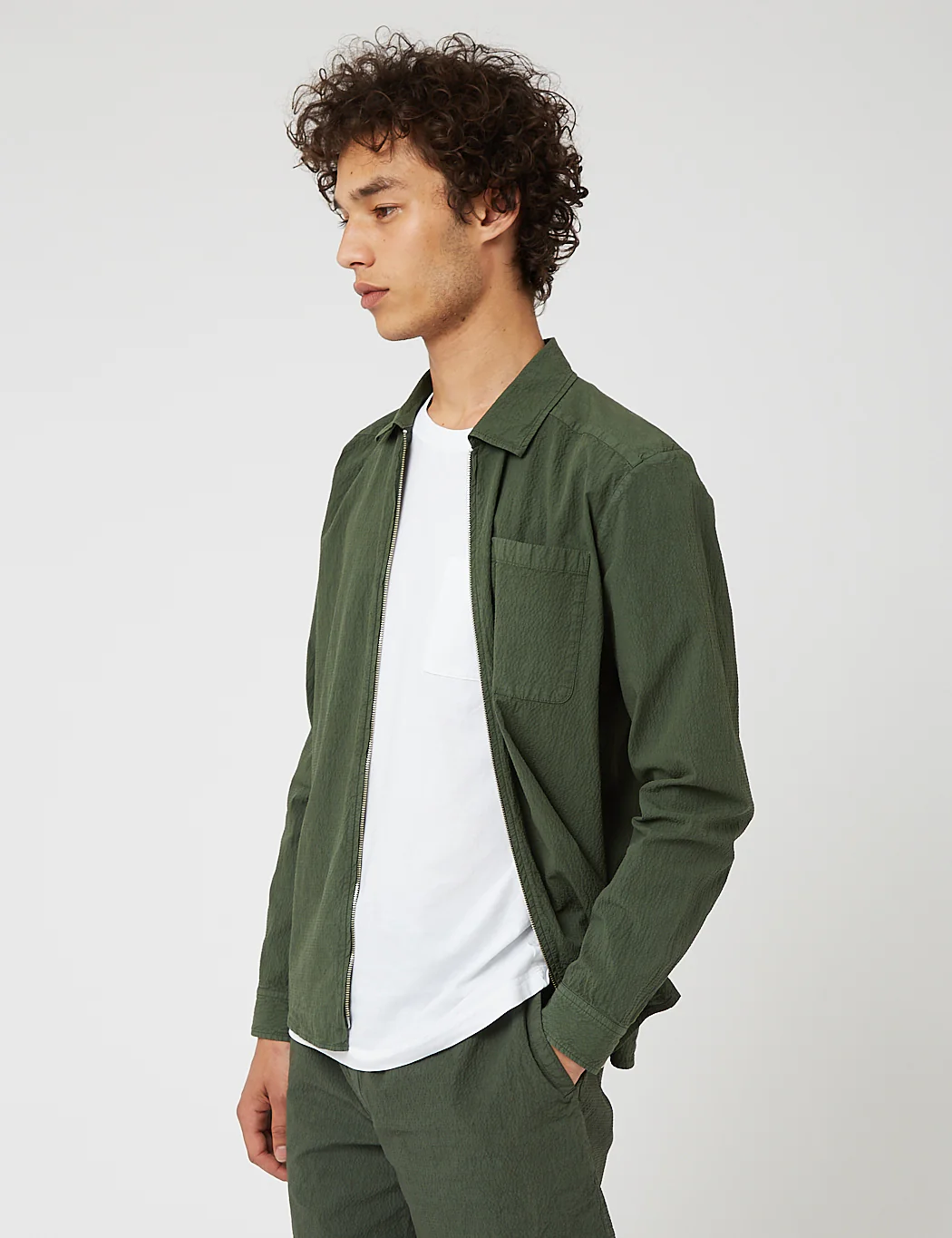 Bhode Zip Shirt (Seersucker) - Green - Image 3