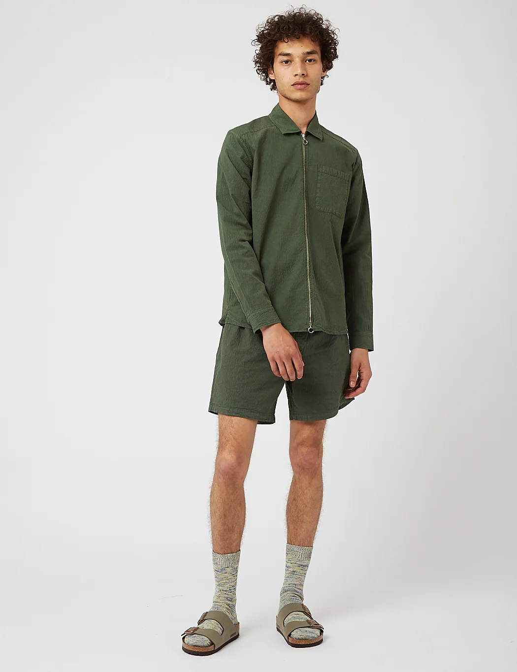 Bhode Zip Shirt (Seersucker) - Green - Image 4