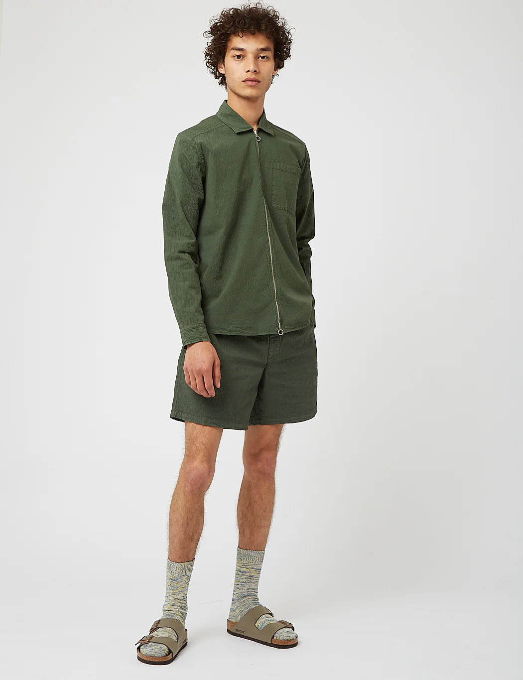 Bhode Zip Shirt (Seersucker) - Green - Image 6