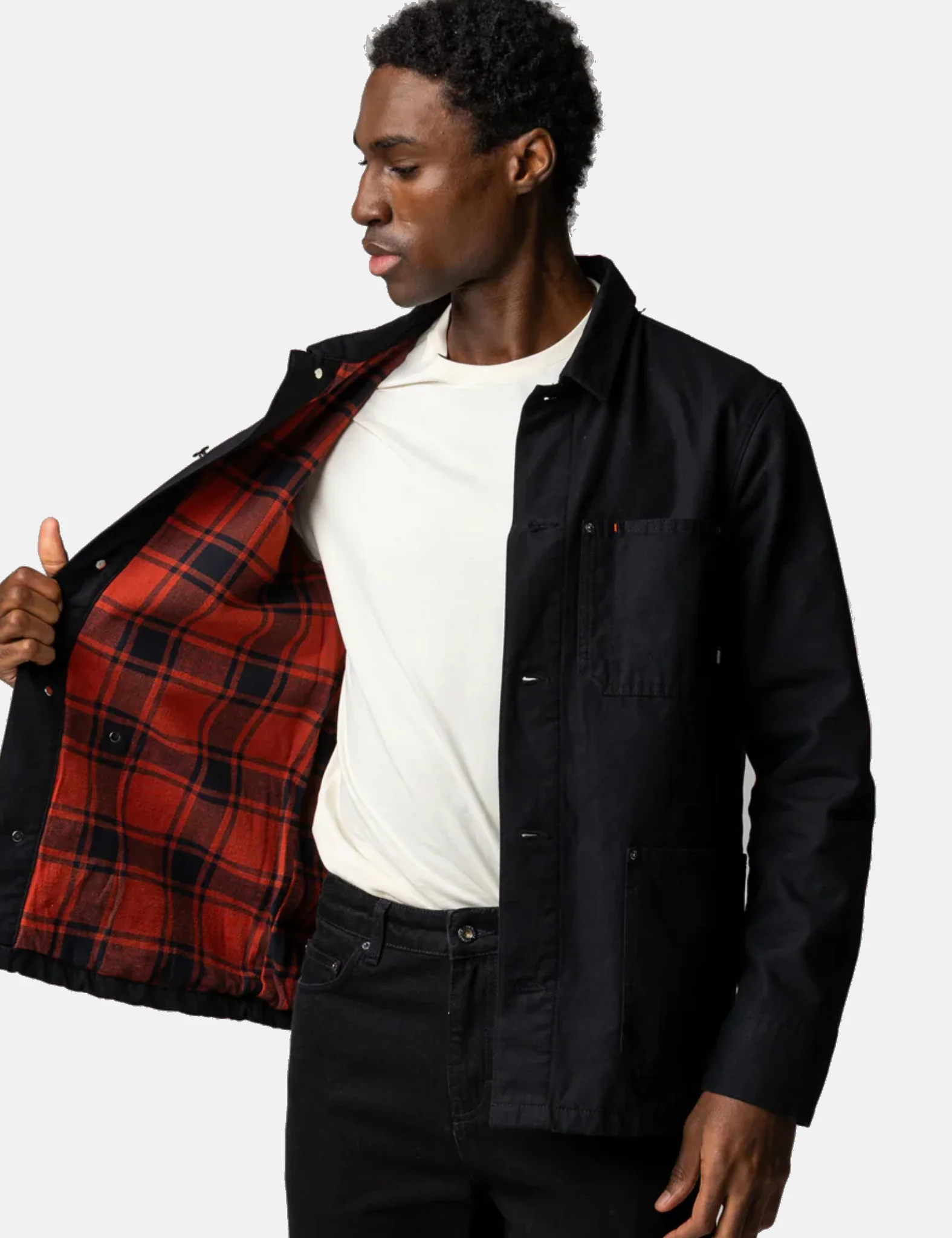 Finisterre Basset Flannel Lined Jacket - Black/Red Oxide - Image 2