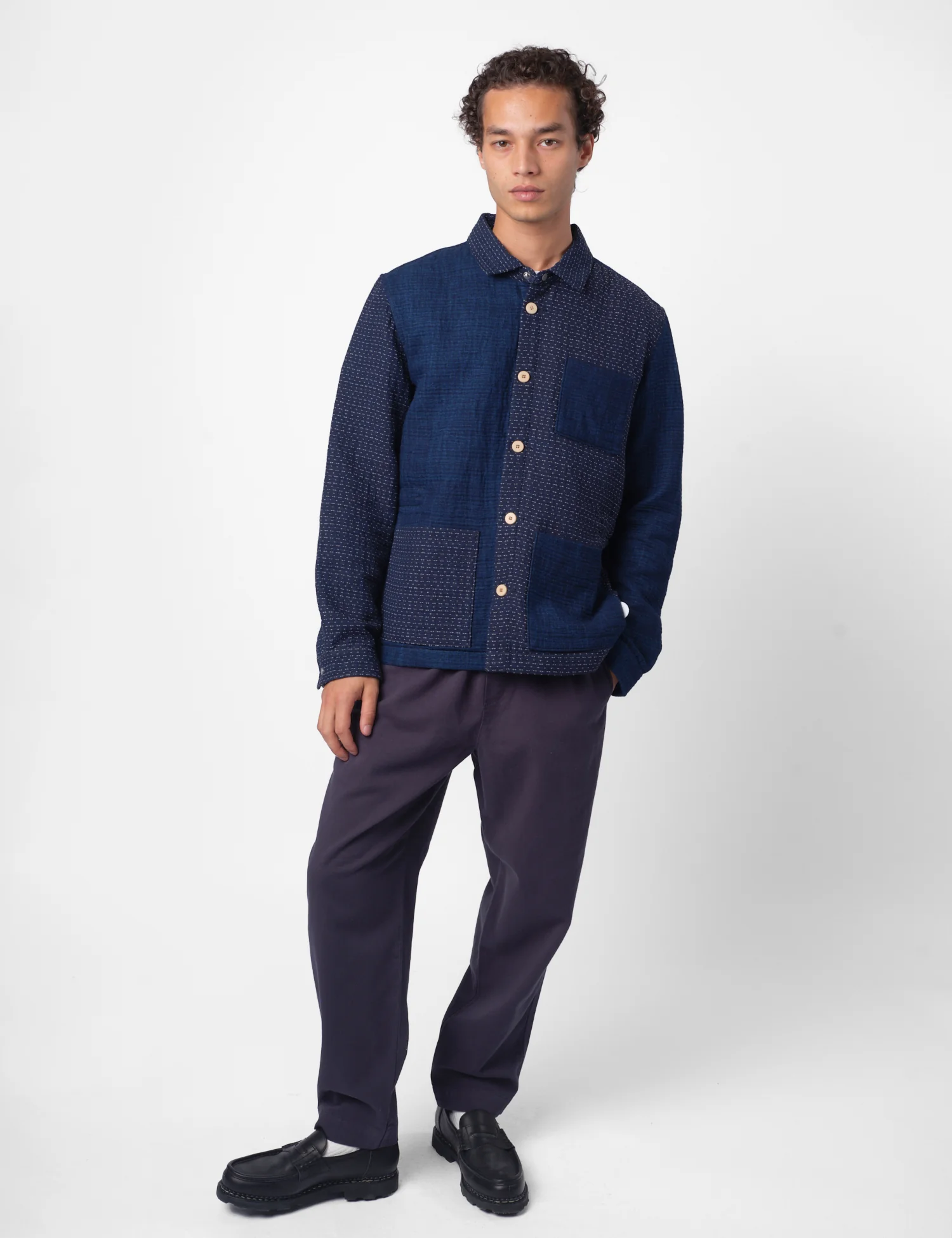 Folk Assembly Patchwork Waffle Jacket - Indigo Blue - Image 2