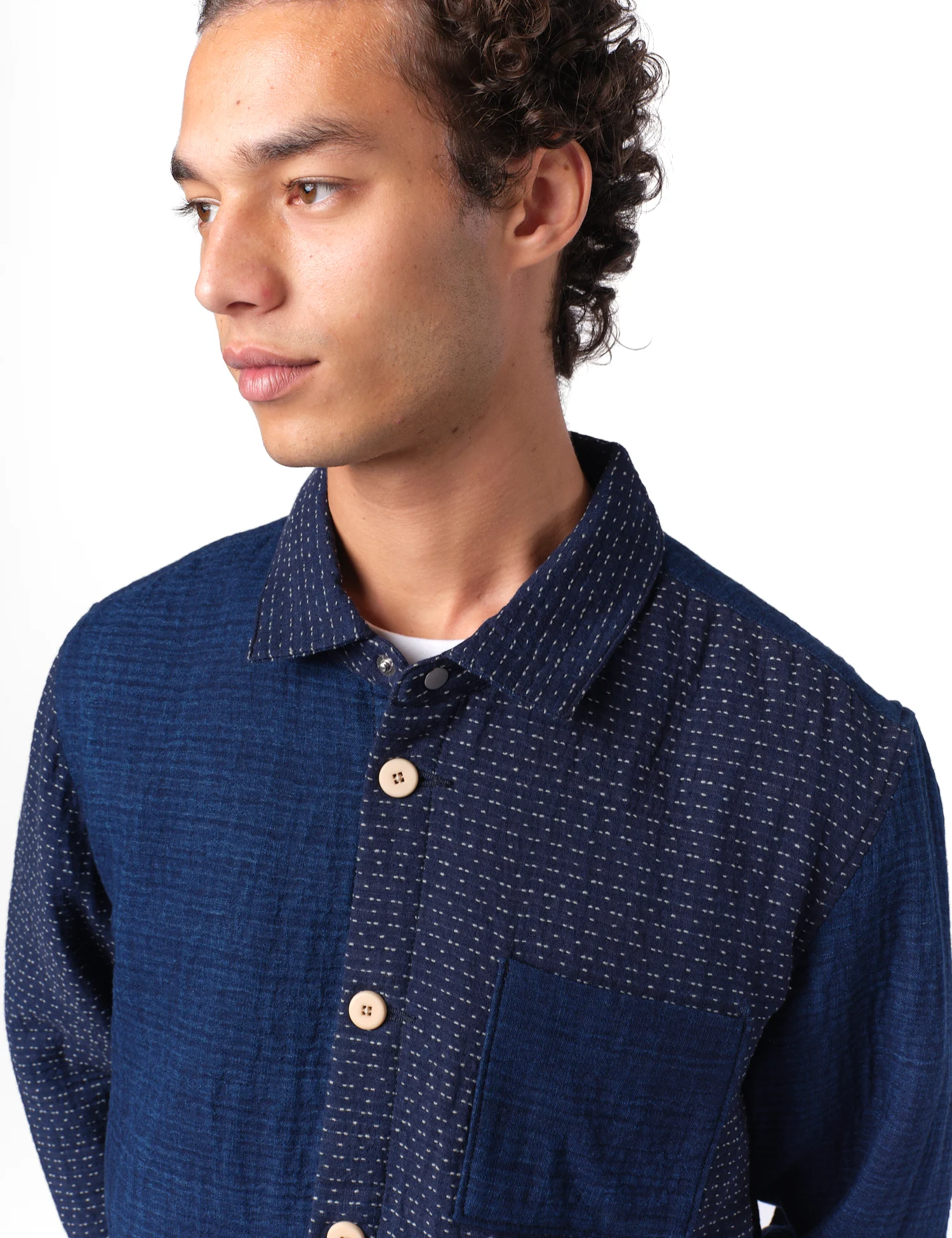 Folk Assembly Patchwork Waffle Jacket - Indigo Blue - Image 3