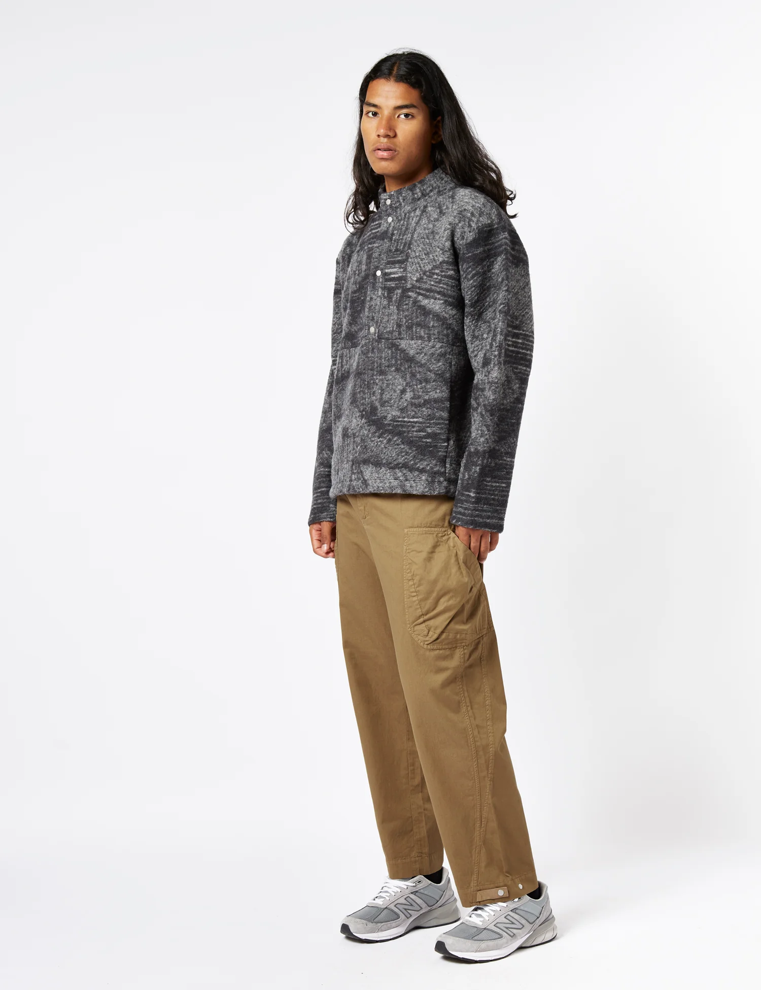Folk Boxy Funnel Fleece (Wool Polka) - Slate Grey - Image 3