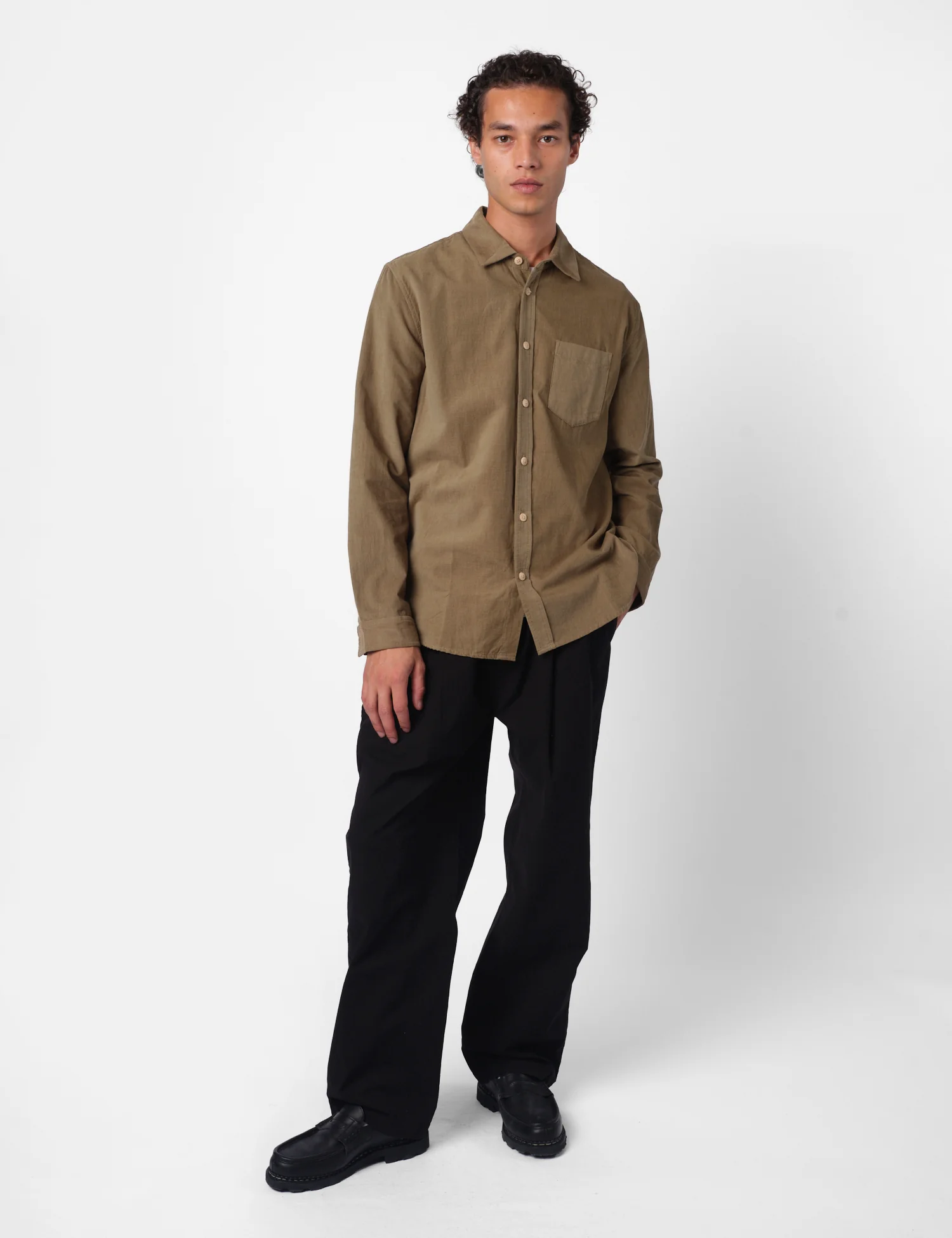 Folk Direction Baby Cord Shirt - Olive Green - Image 3