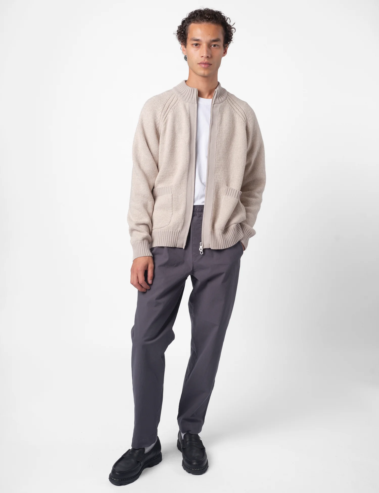 Folk Knitted Zip Through Bomber - Stone - Image 2