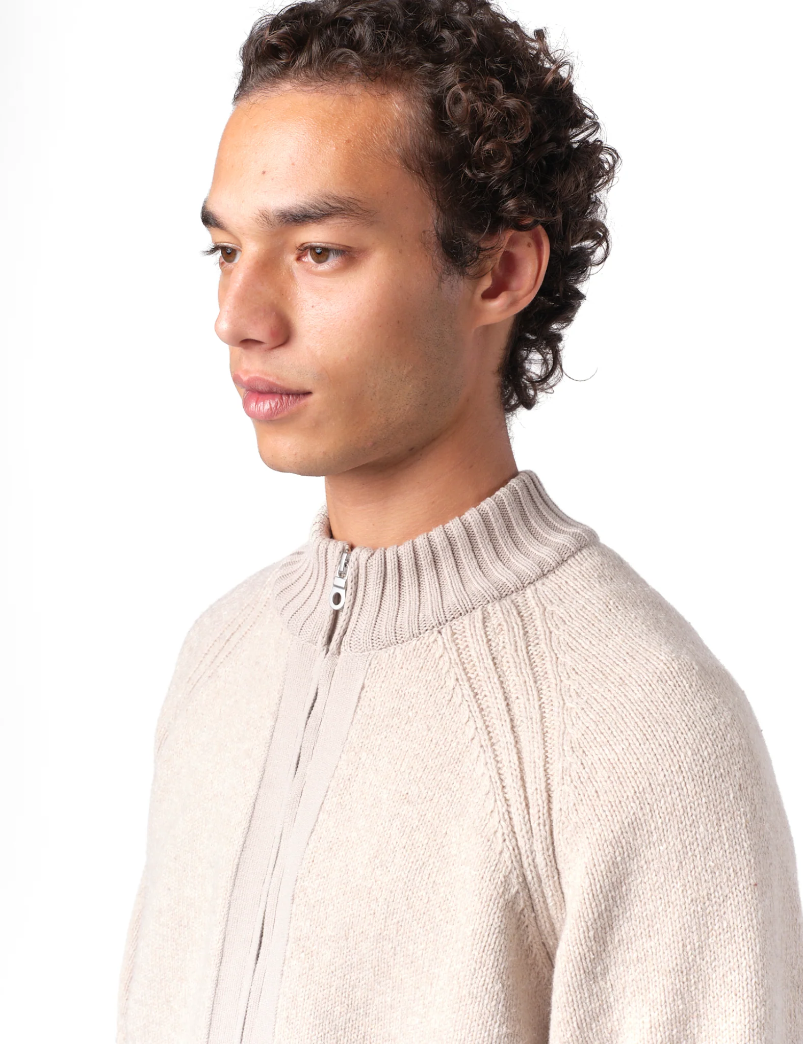 Folk Knitted Zip Through Bomber - Stone - Image 3