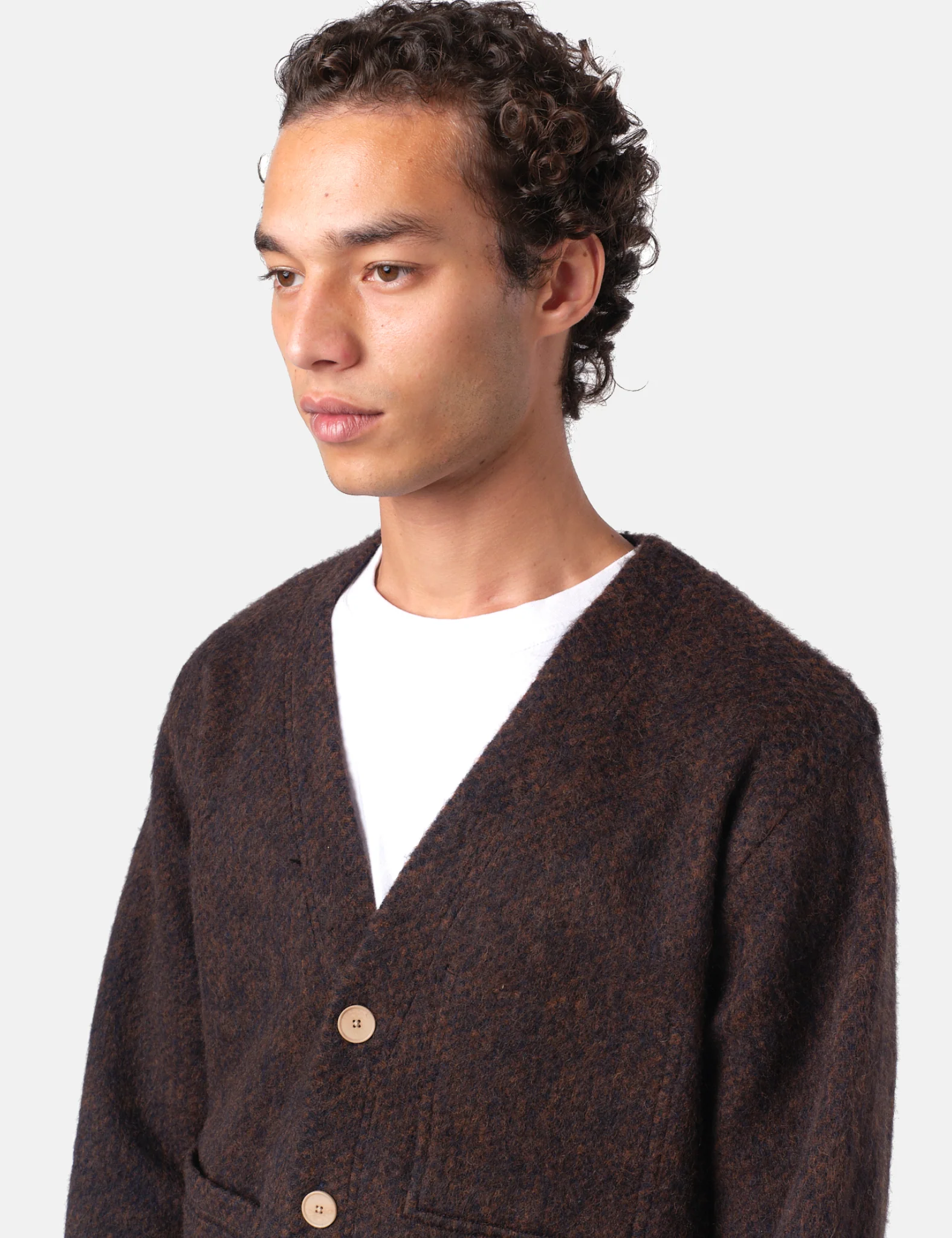 Folk Pocket Brushed Wool Cardigan - Navy/Espresso - Image 3