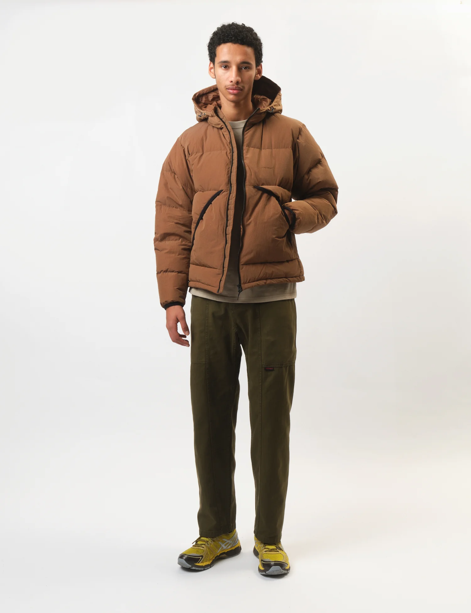 Gramicci Down Puffer Hooded Jacket - Brown - Image 3