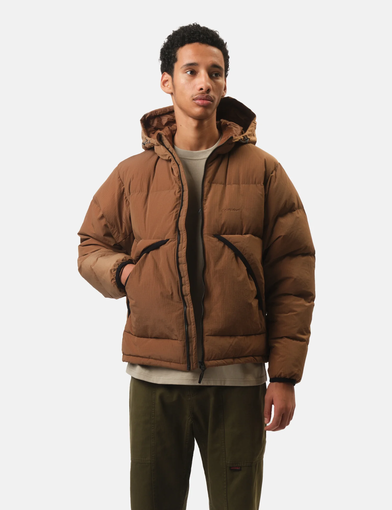 Gramicci Down Puffer Hooded Jacket - Brown - Image 4