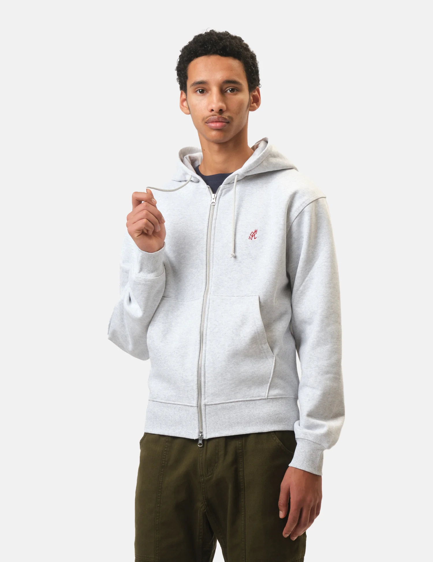 Gramicci One Point Zip Hooded Sweatshirt - Heather Ash Grey - Image 5