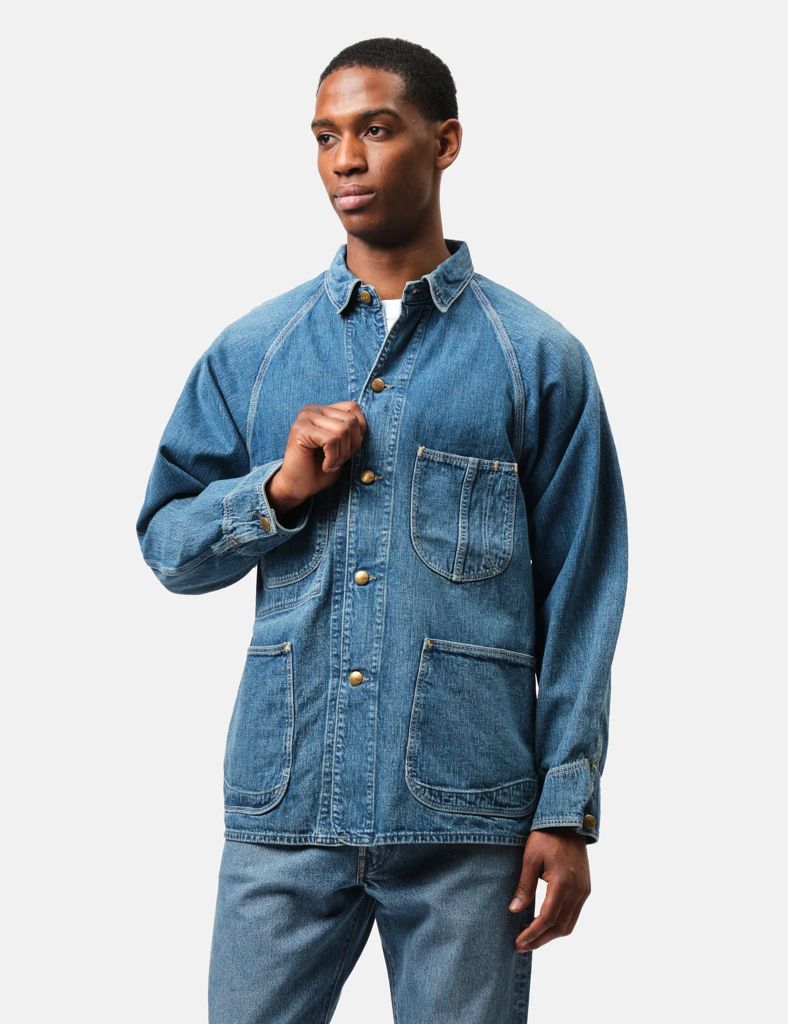 orSlow 1950's Coverall Jacket - Used Wash Blue - Image 3