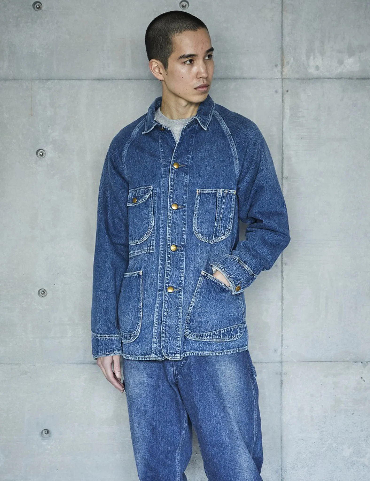 orSlow 1950's Coverall Jacket - Used Wash Blue - Image 6