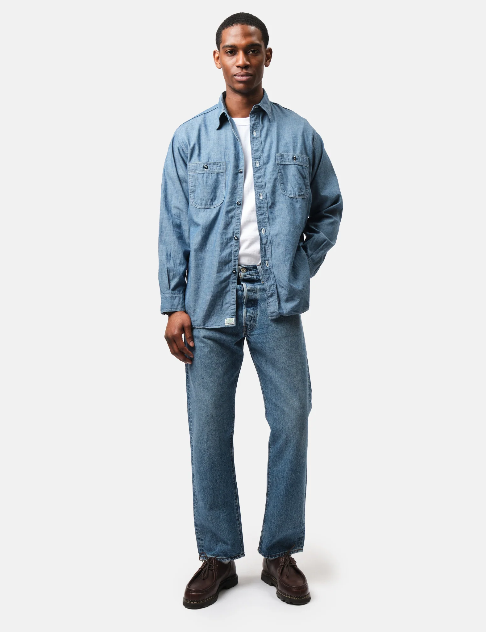 orSlow Chambray Work Shirt (Relaxed) - Blue - Image 3