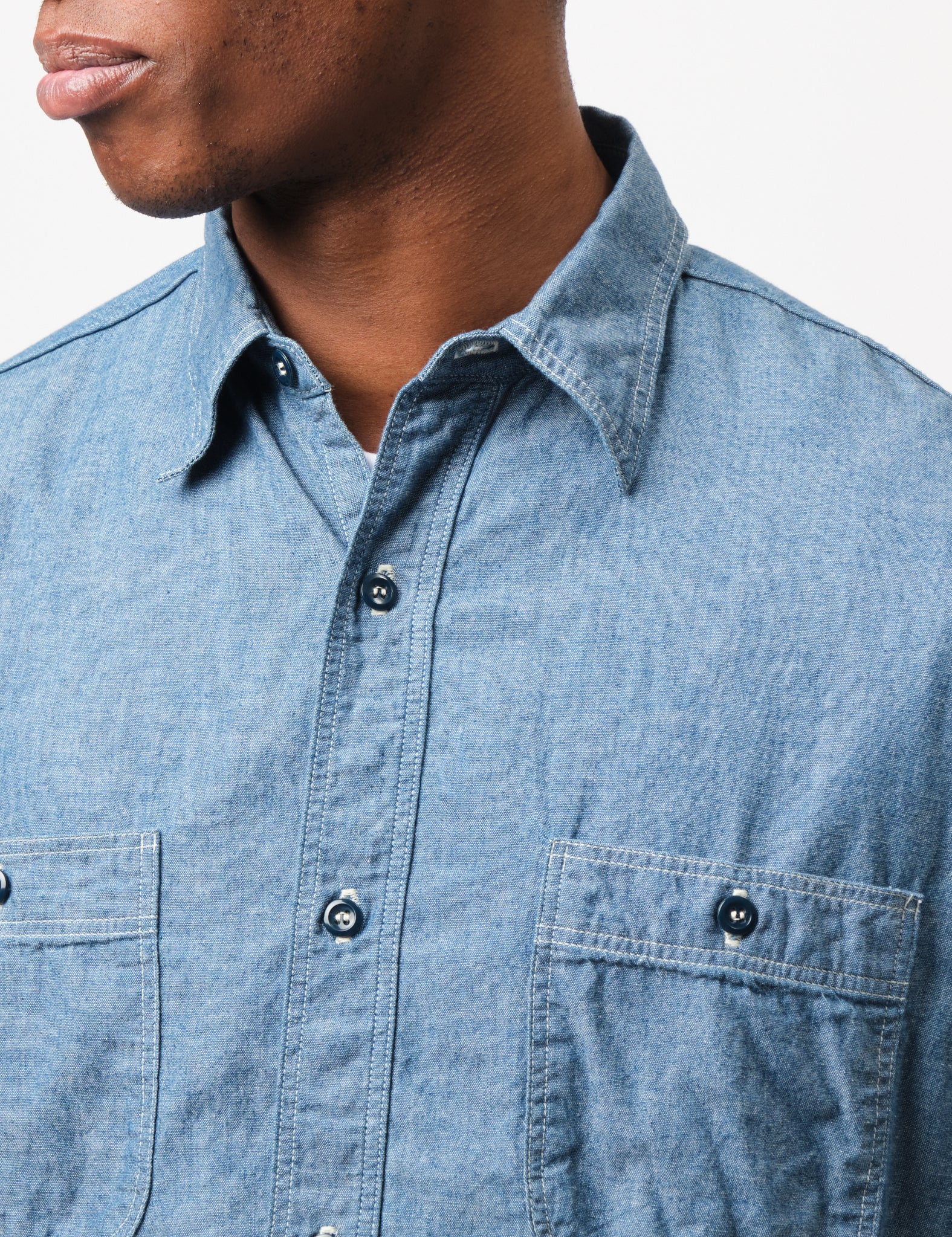 orSlow Chambray Work Shirt (Relaxed) - Blue - Image 4