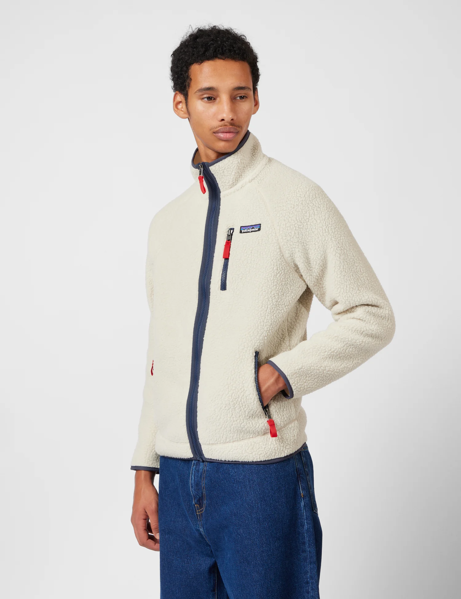 Patagonia Retro Pile Fleece Jacket - Pelican w/Smolder Blue