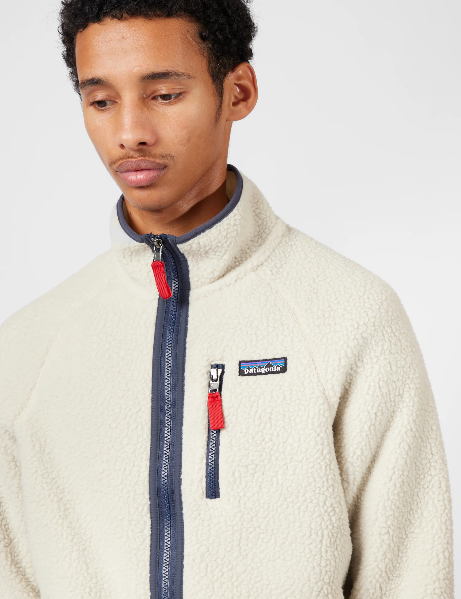 Patagonia Retro Pile Fleece Jacket - Pelican w/Smolder Blue - Image 2
