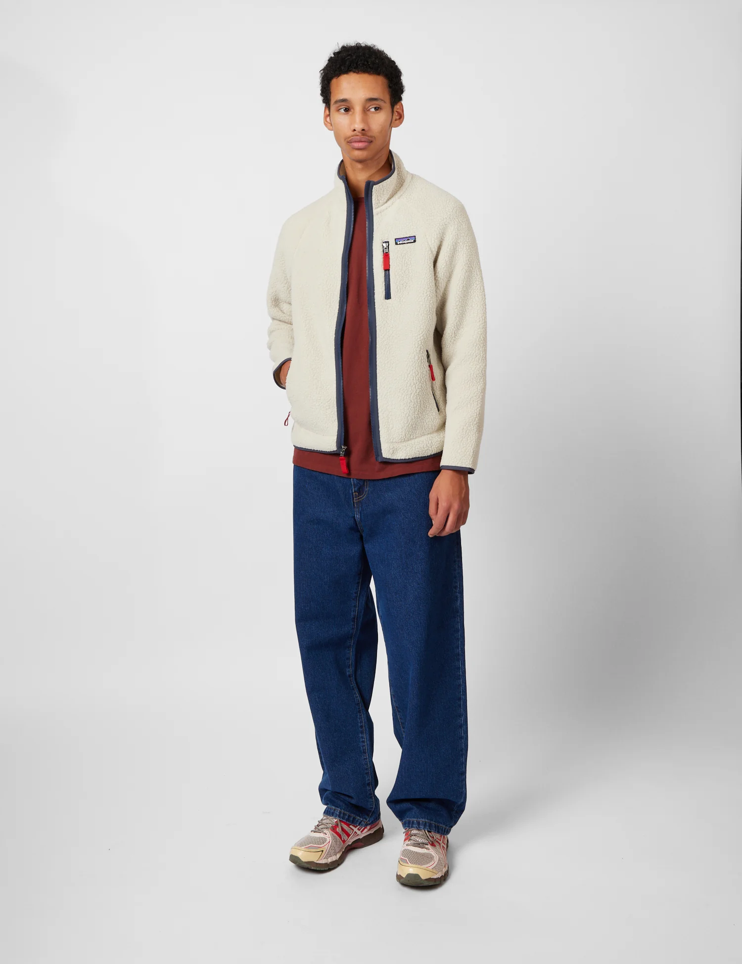 Patagonia Retro Pile Fleece Jacket - Pelican w/Smolder Blue - Image 3