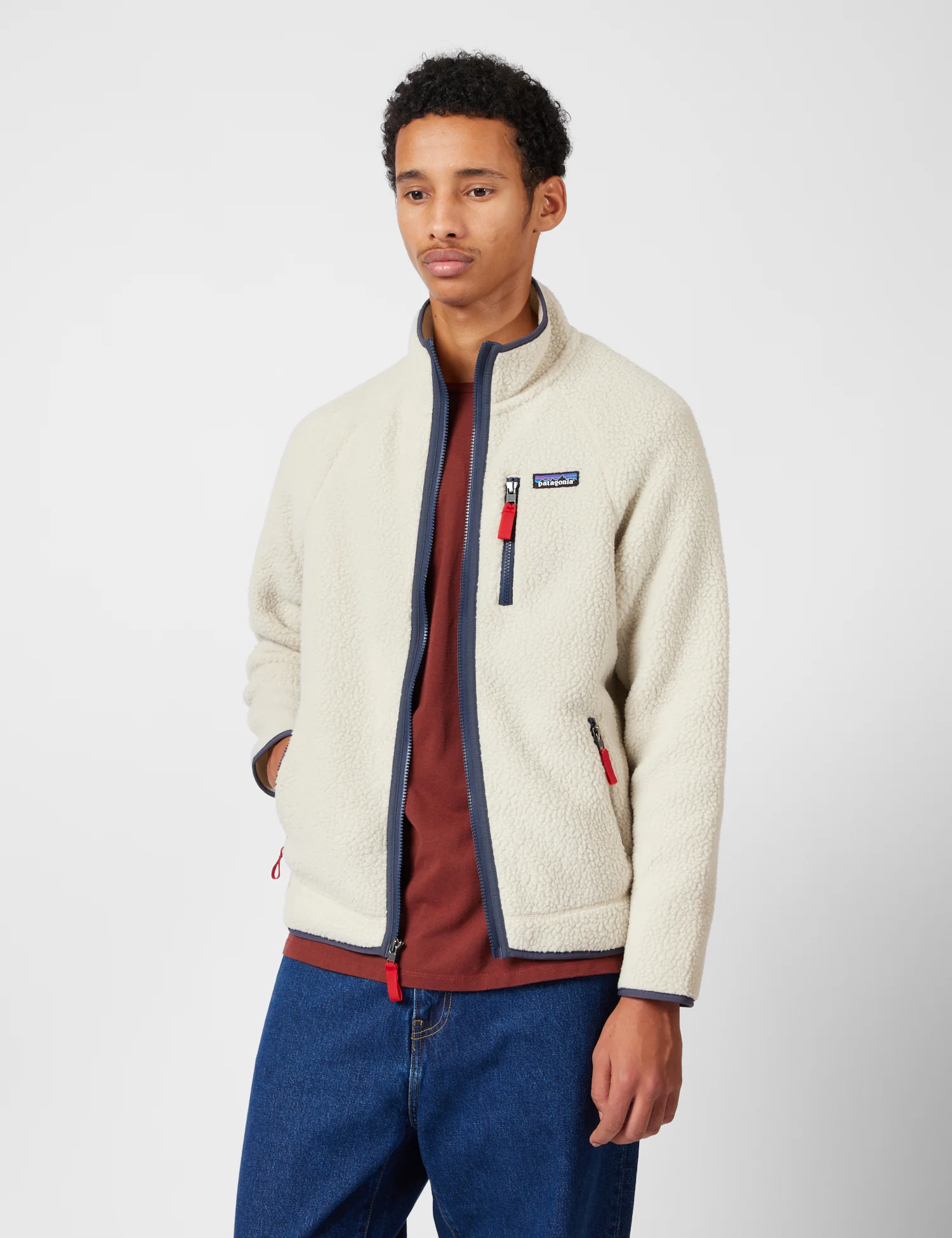 Patagonia Retro Pile Fleece Jacket - Pelican w/Smolder Blue - Image 5