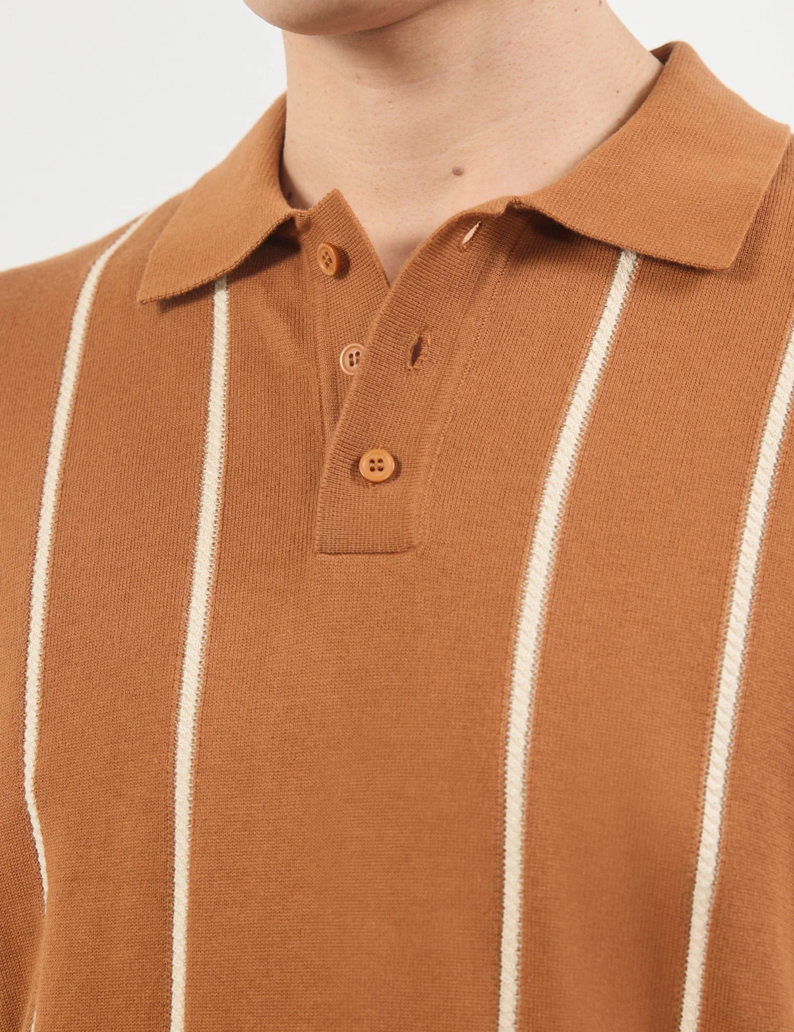 Percival Micro Cable Knitted Polo Cotton - Tobacco Brown - Image 2