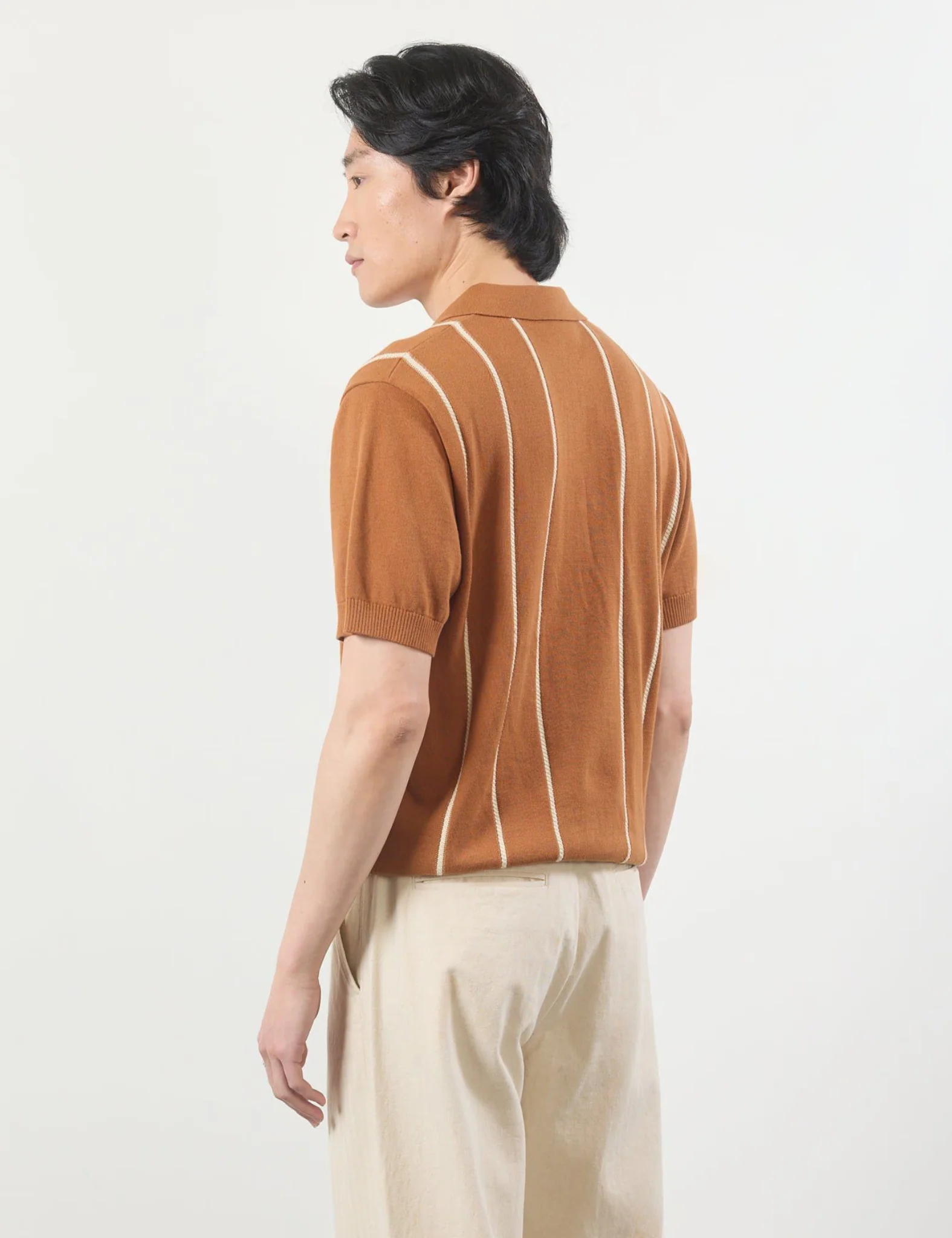 Percival Micro Cable Knitted Polo Cotton - Tobacco Brown - Image 4