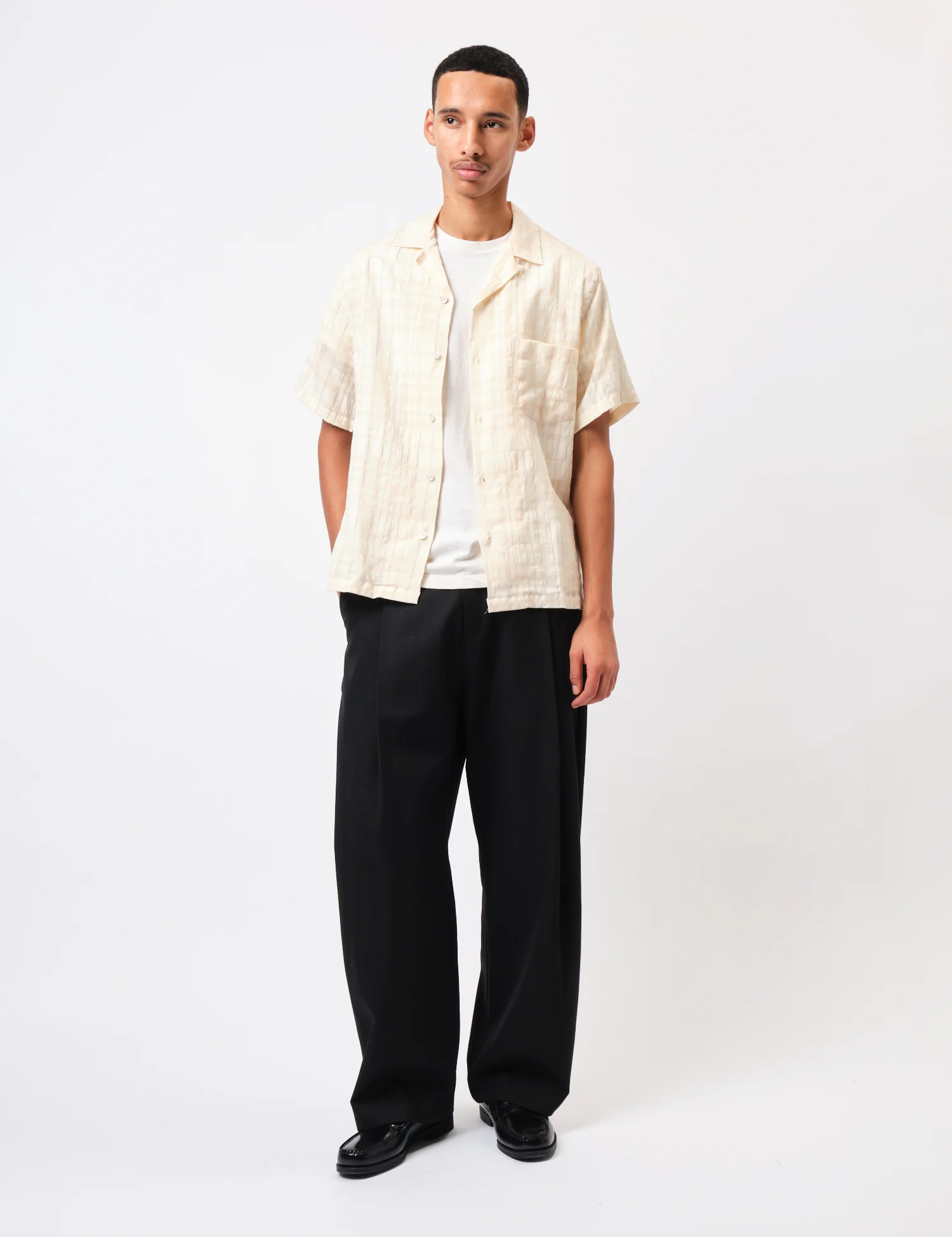 Portuguese Flannel Malcom Short Sleeve Shirt - Ecru - Image 3