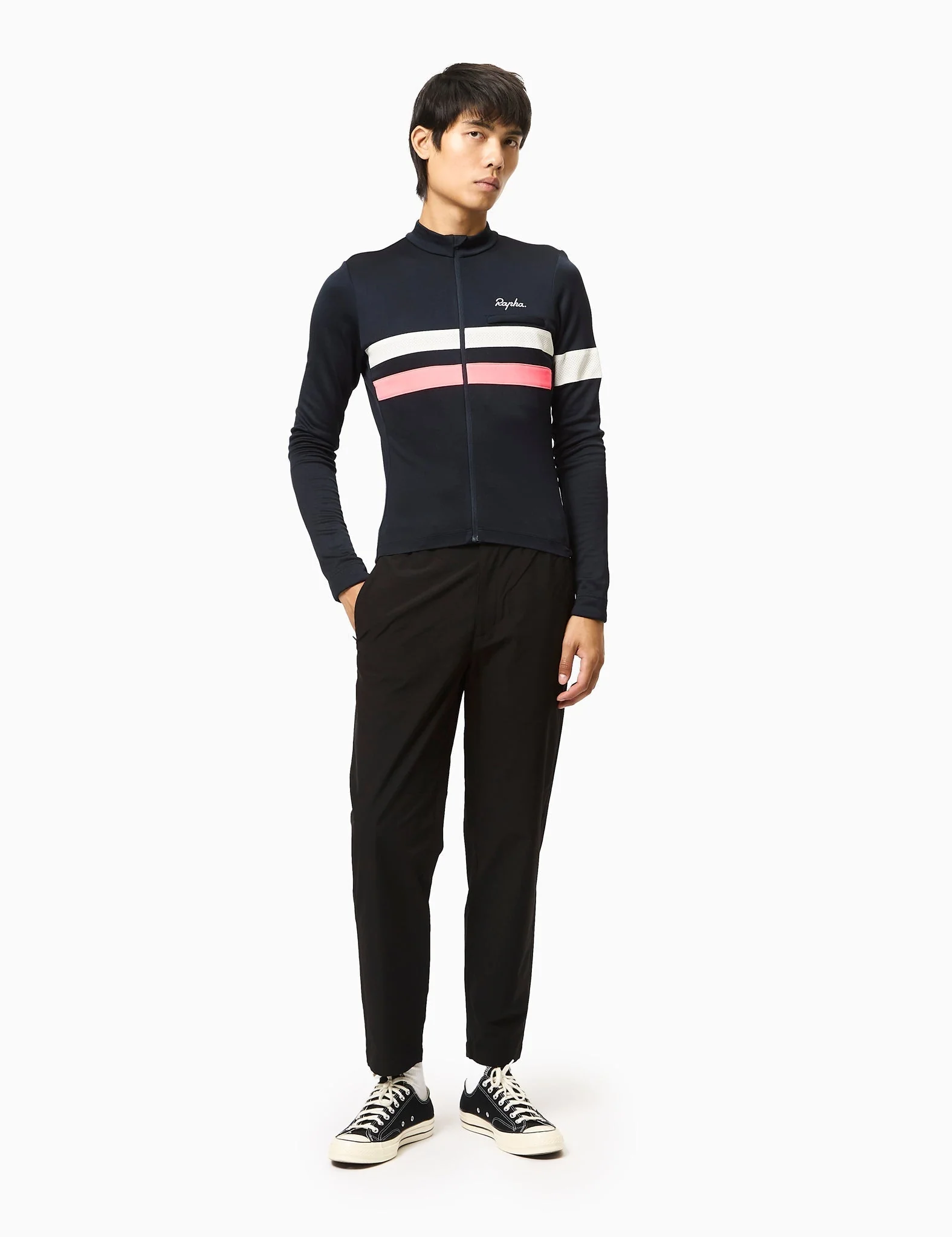 Rapha Men's Brevet Long Sleeve Jersey - Dark Navy/High-Vis Pink/White - Image 3