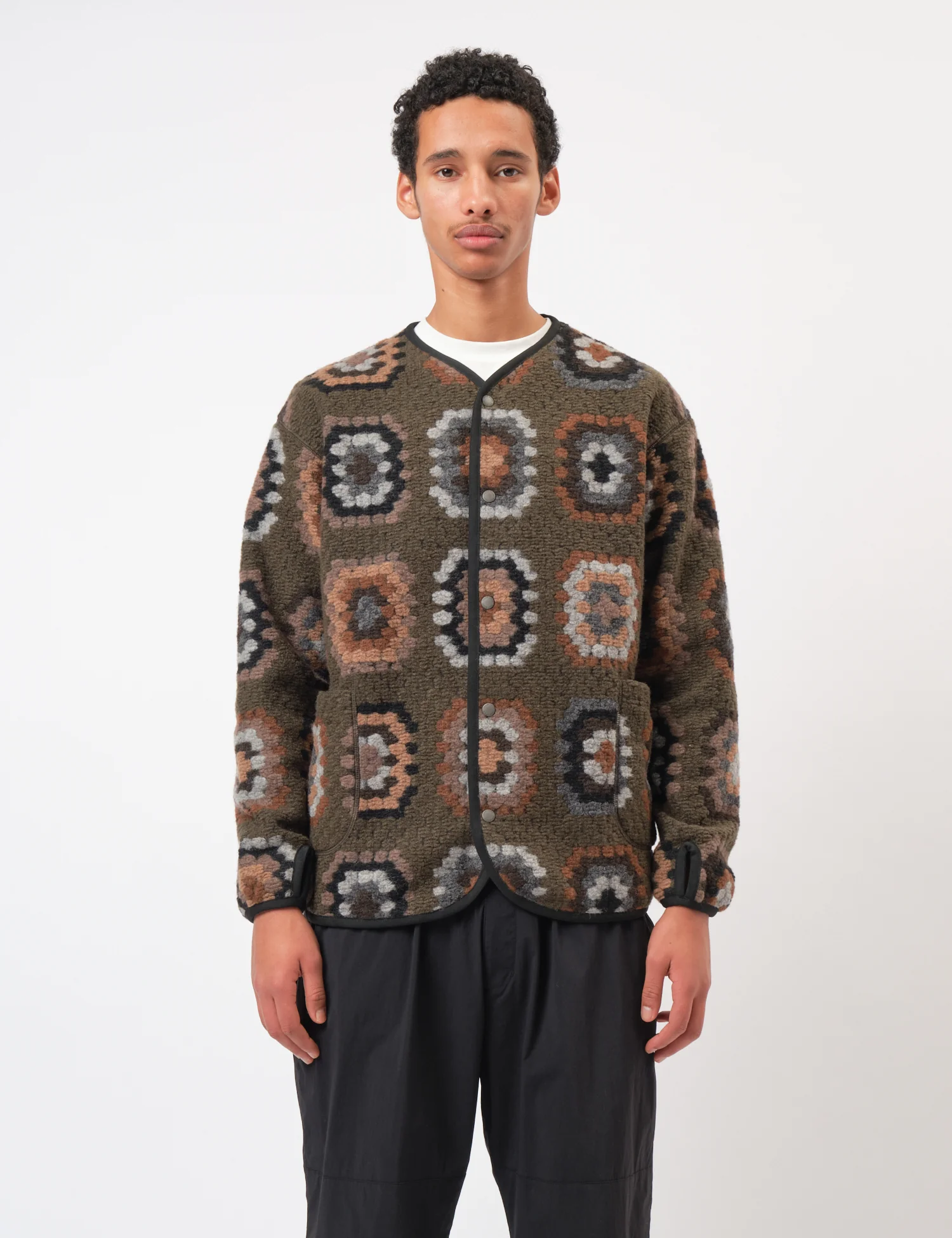 Snow Peak Wool Jacquard Cardigan - Olive Green