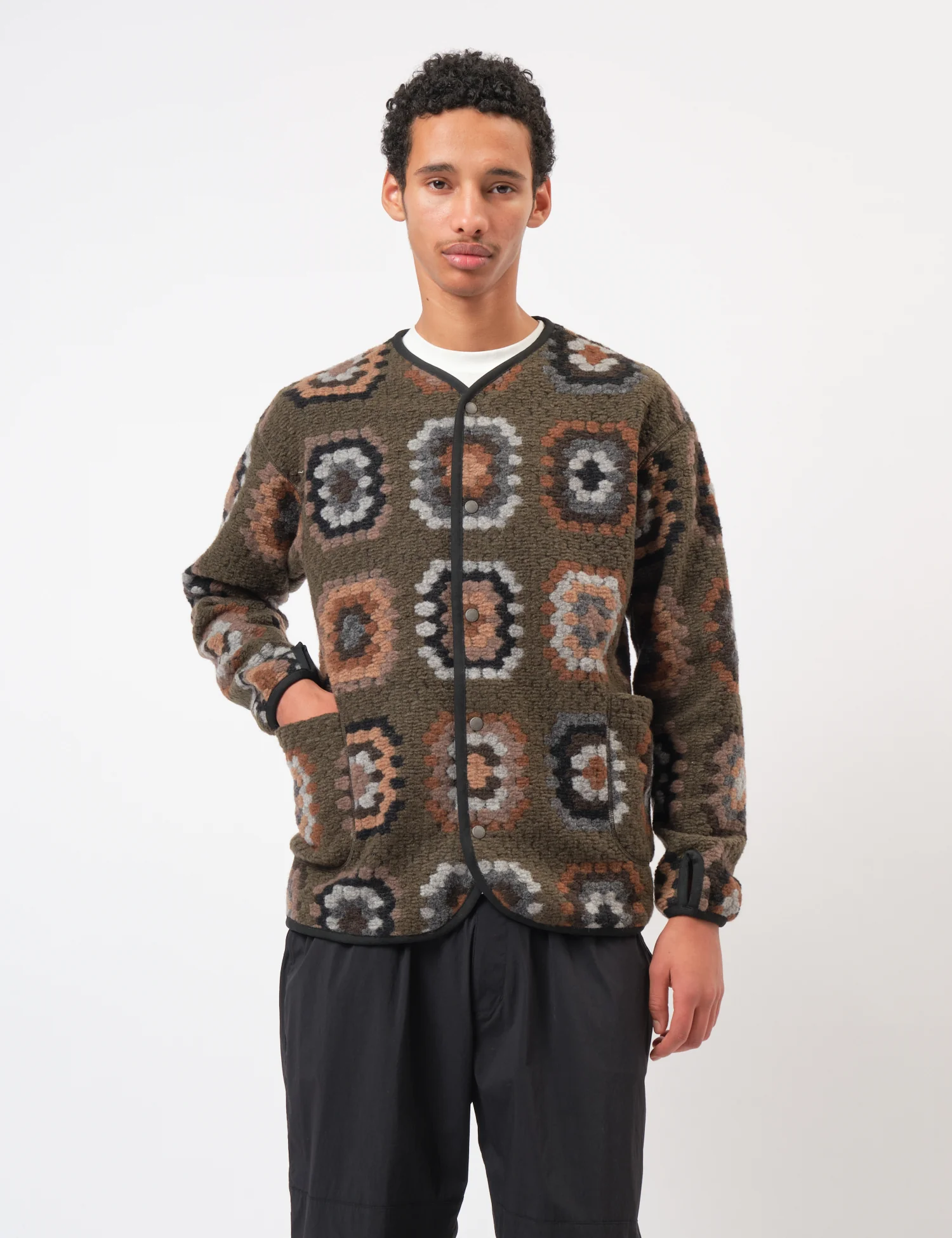 Snow Peak Wool Jacquard Cardigan - Olive Green - Image 5