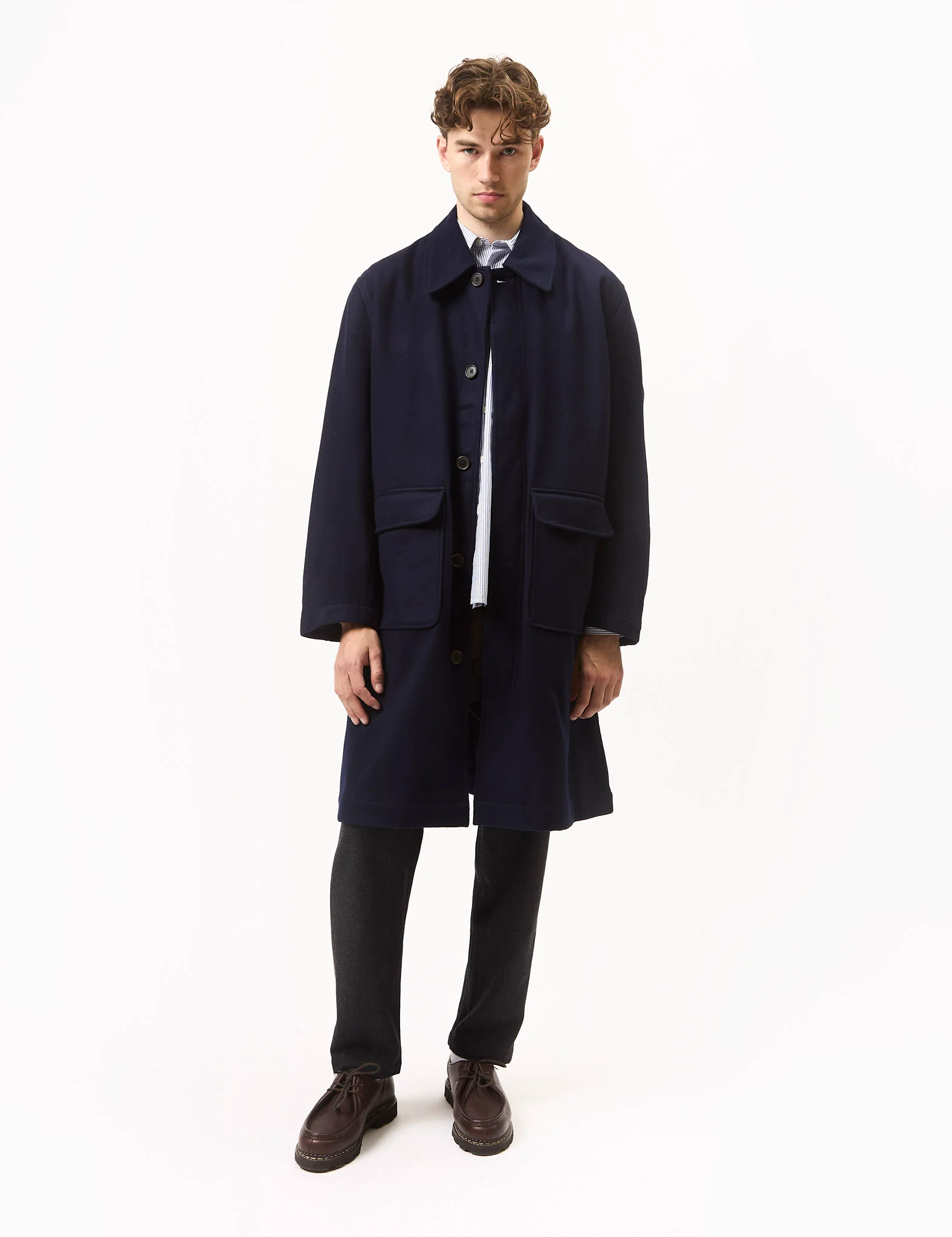 Universal Works Account Coat (Melton) - Navy Blue - Image 3