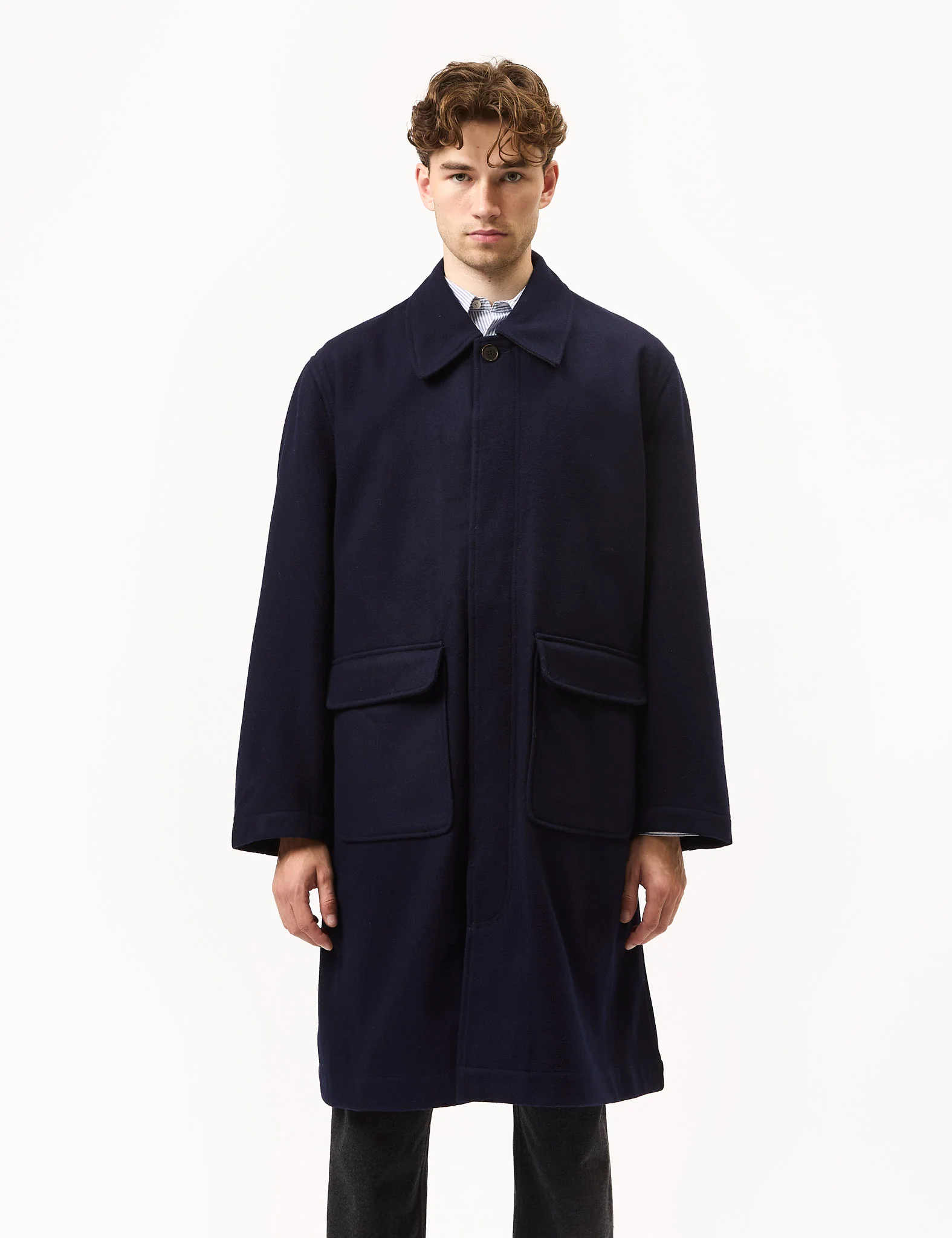 Universal Works Account Coat (Melton) - Navy Blue - Image 5