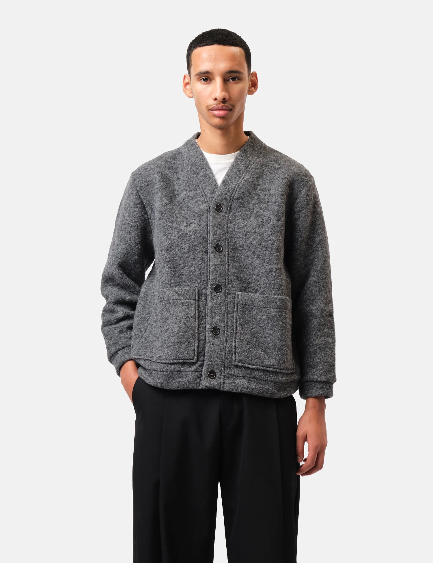 Universal Works Advance Cardigan (Wool Fleece) - Grey Marl - Image 4