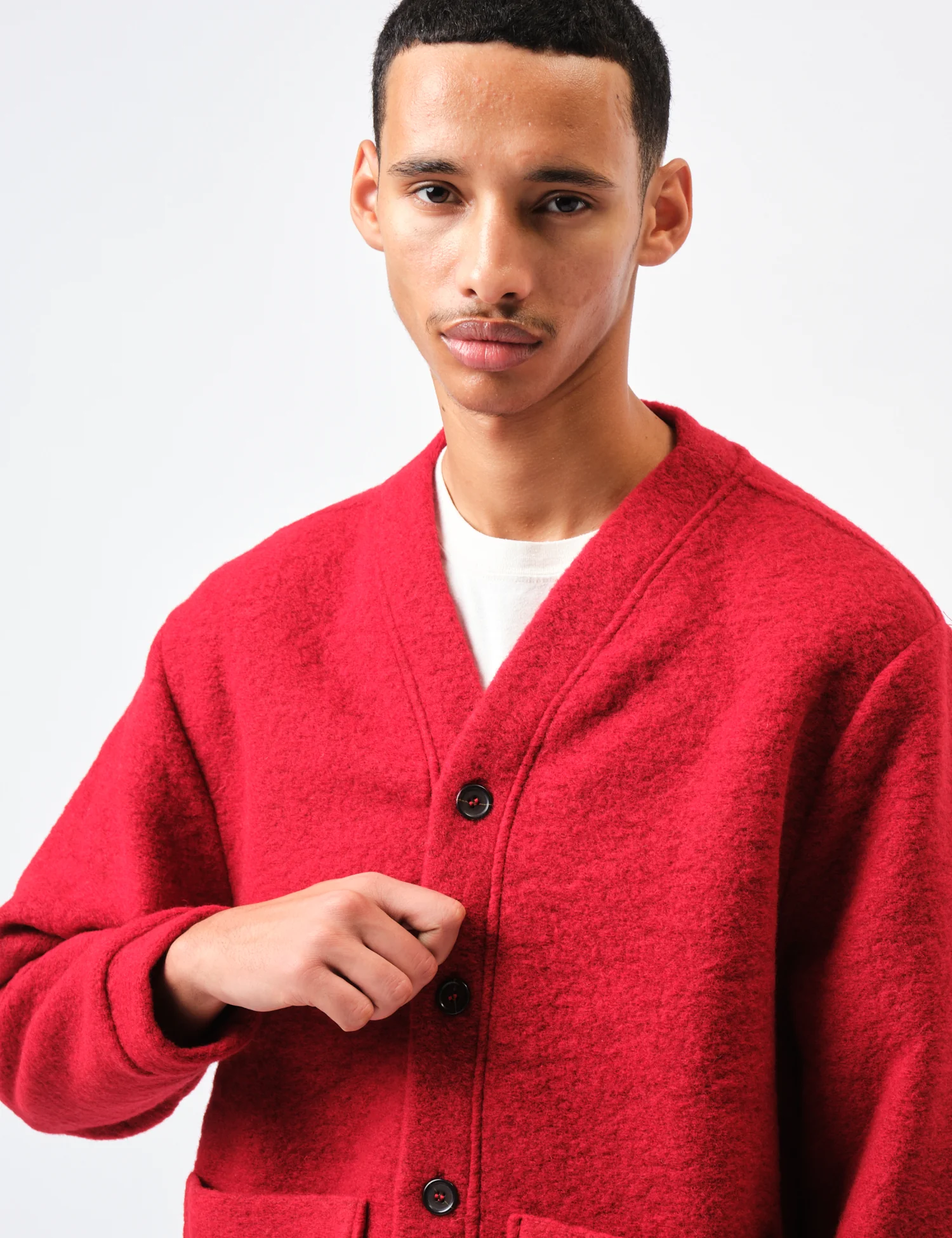 Universal Works Advance Cardigan (Wool Fleece) - Red - Image 2