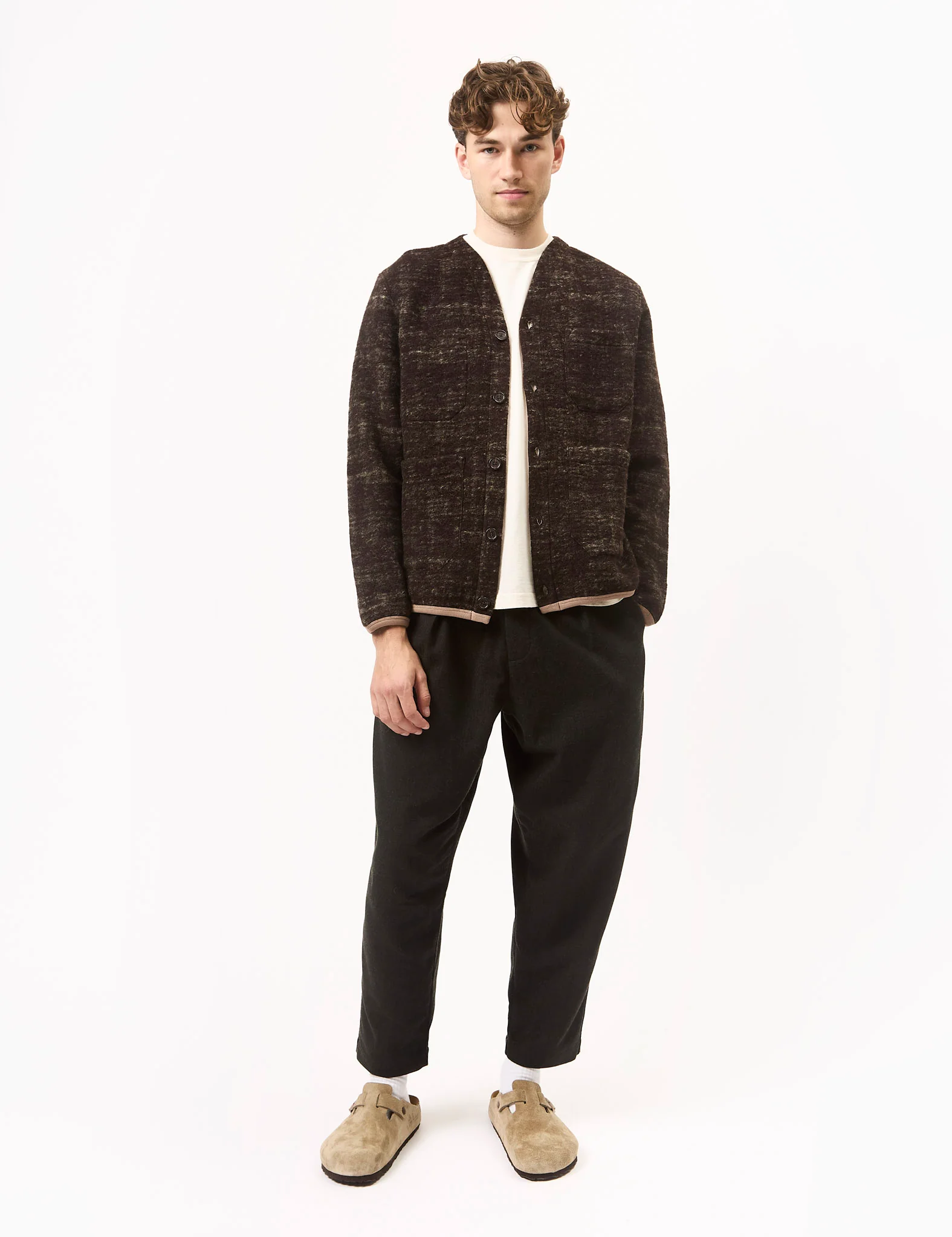 Universal Works Cardigan (Marble Fleece) - Brown - Image 3