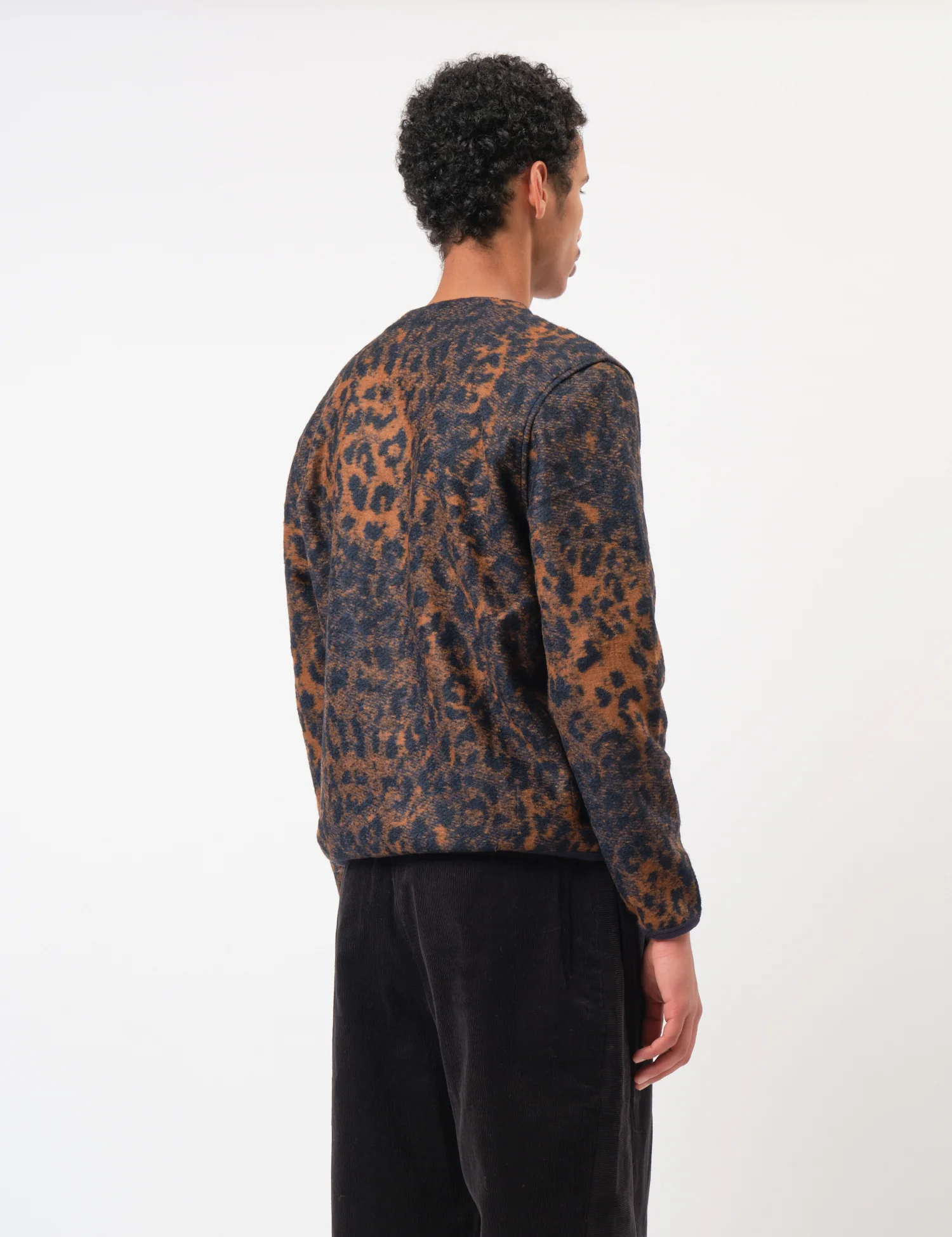 Universal Works Cardigan (Night Leopard) - Dark Navy/Brown - Image 5