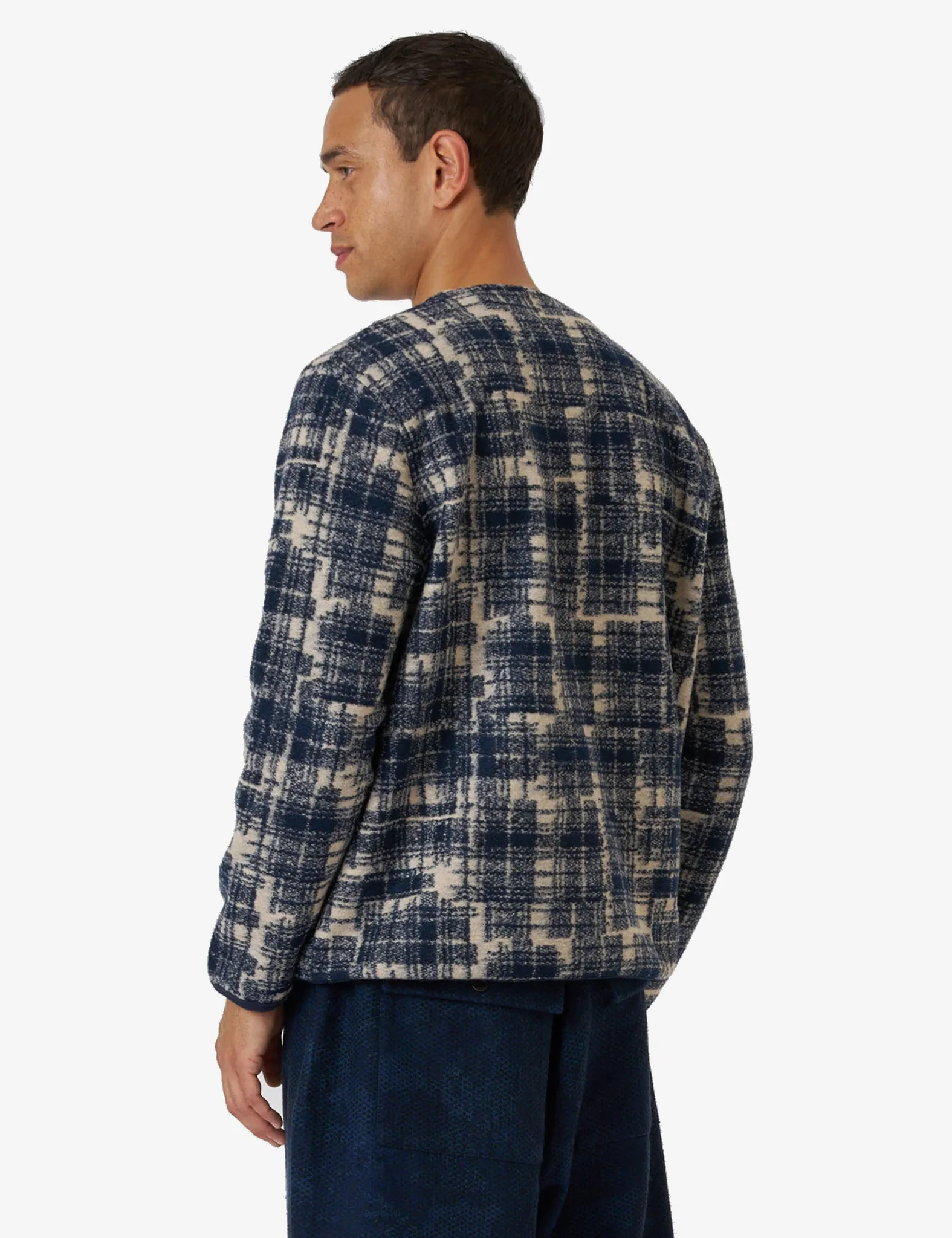 Universal Works Cardigan (Patch Check) - Navy Blue - Image 2