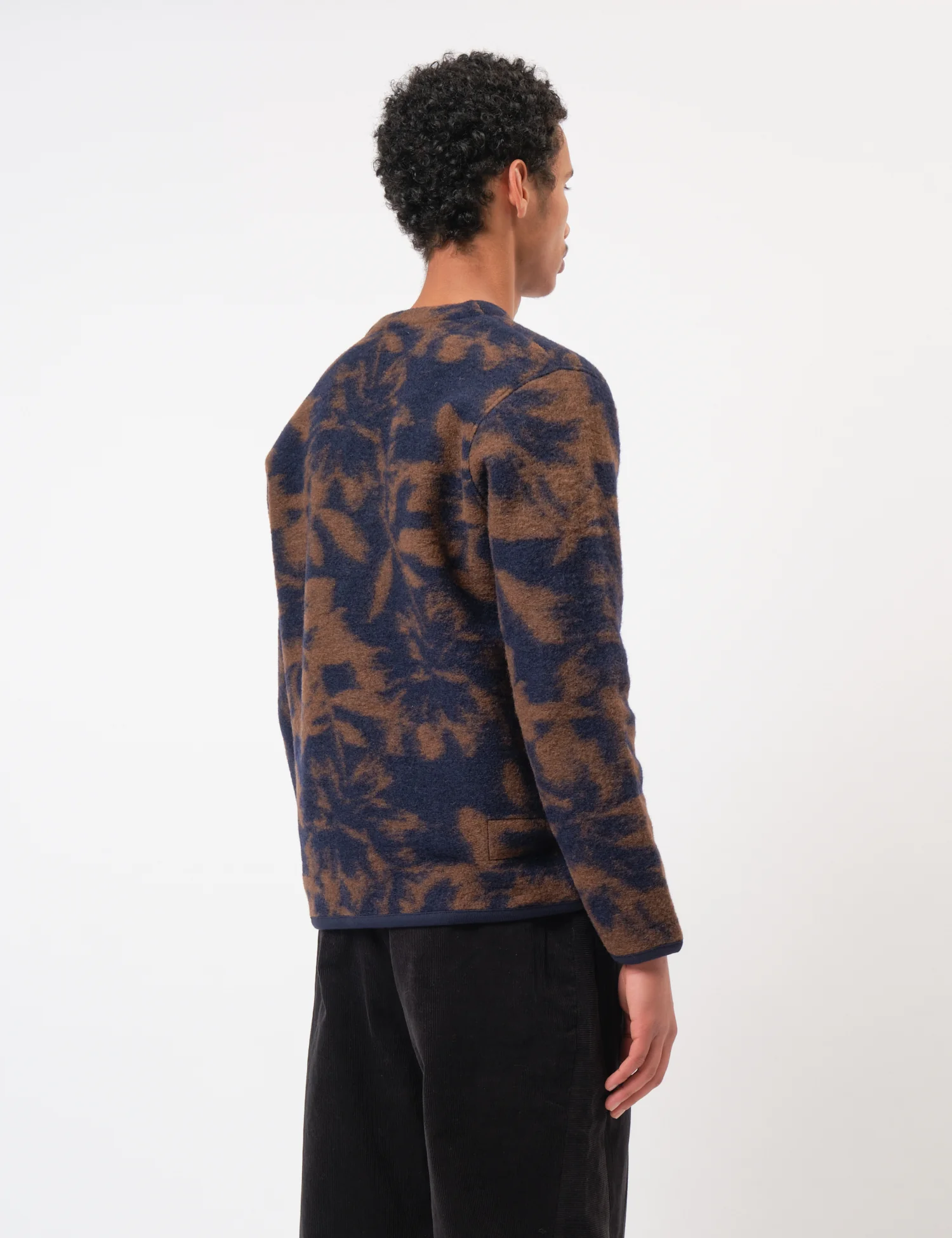Universal Works Cardigan (Studio Fleece) - Navy/Brown - Image 4