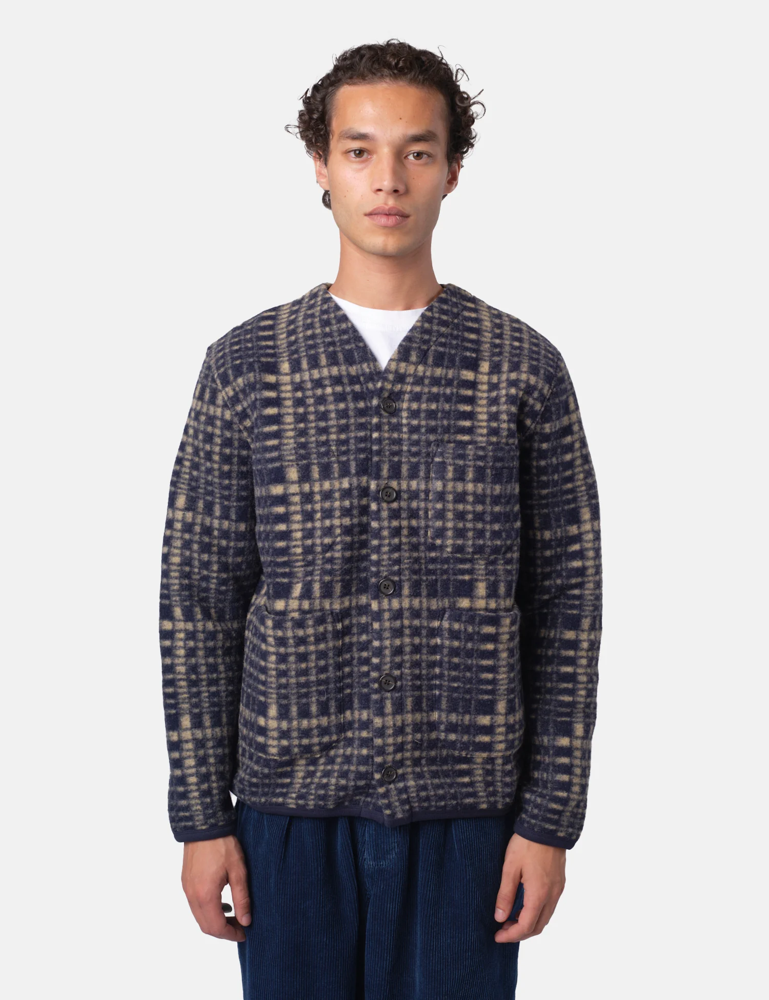 Universal Works Cardigan (Telepass Fleece) - Navy Blue