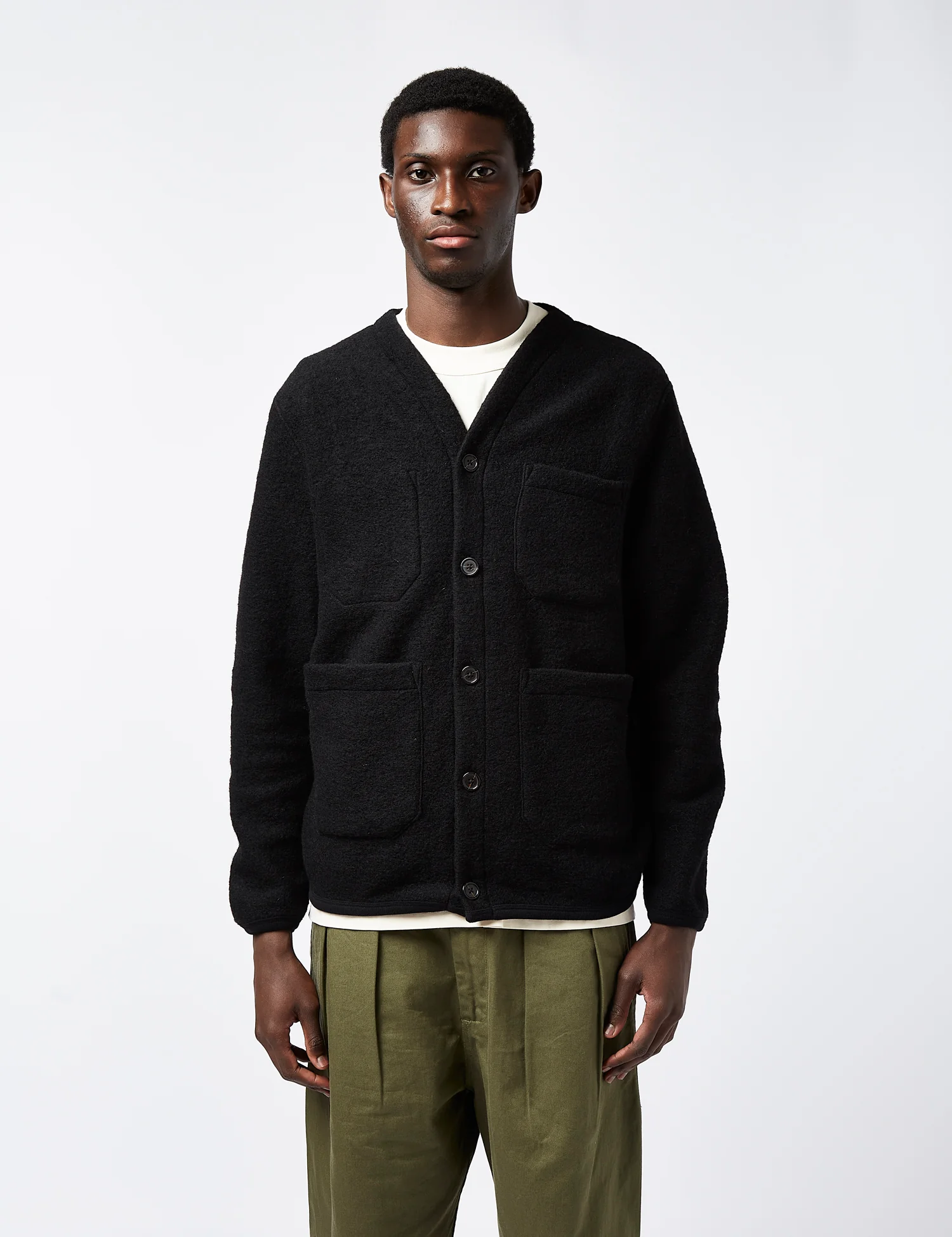 Universal Works Cardigan (Wool Fleece) - Black - Image 2