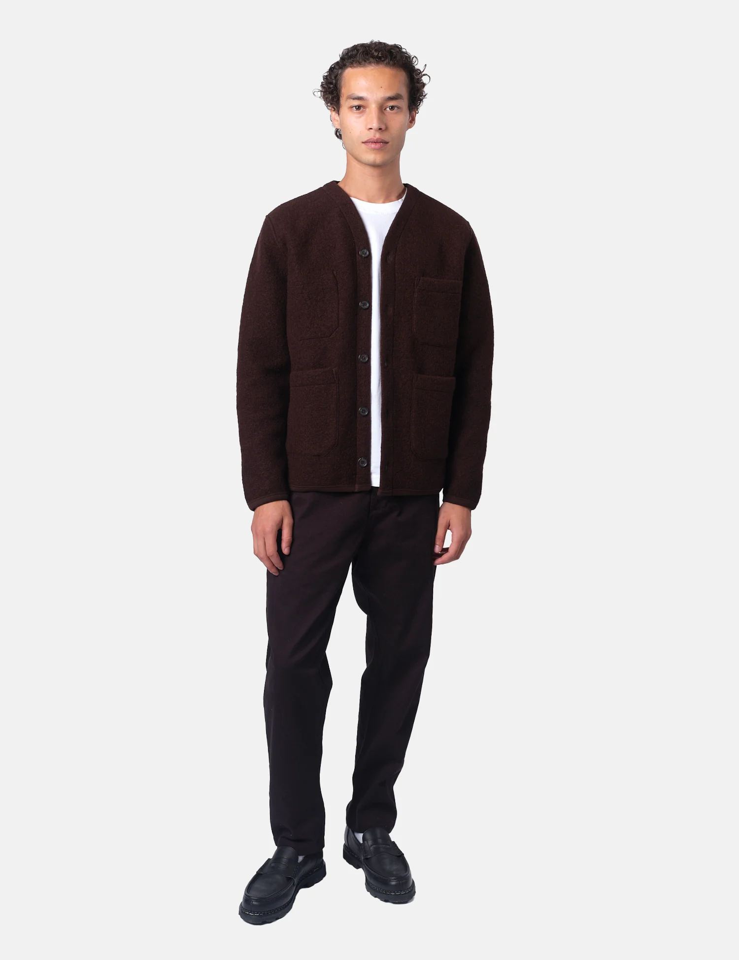 Universal Works Cardigan (Wool Fleece) - Brown - Image 3