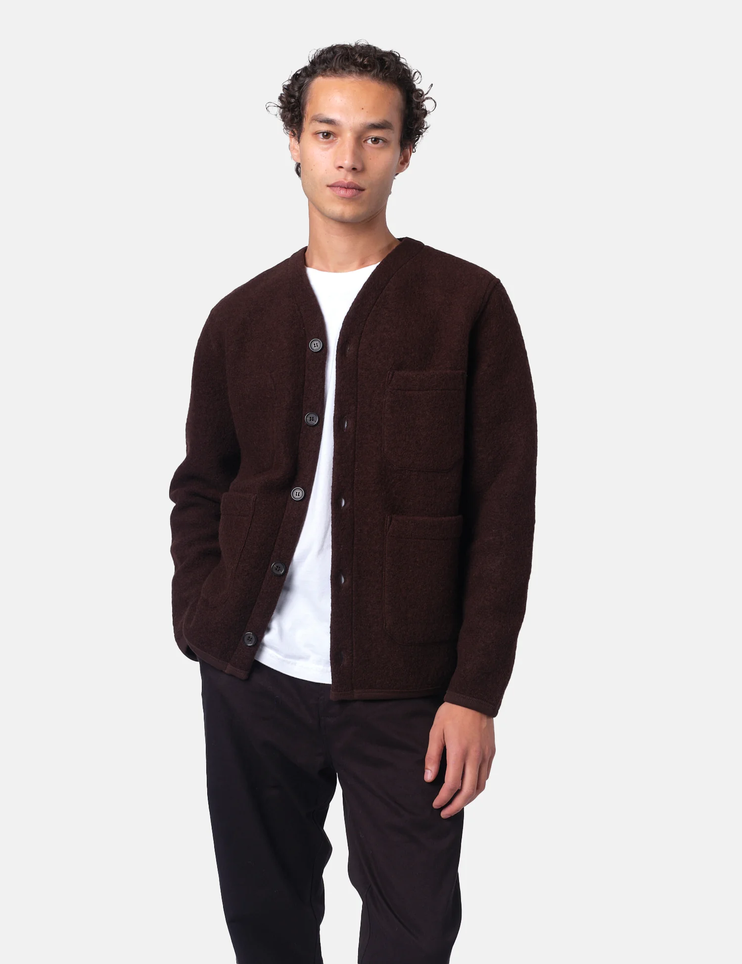 Universal Works Cardigan (Wool Fleece) - Brown - Image 4