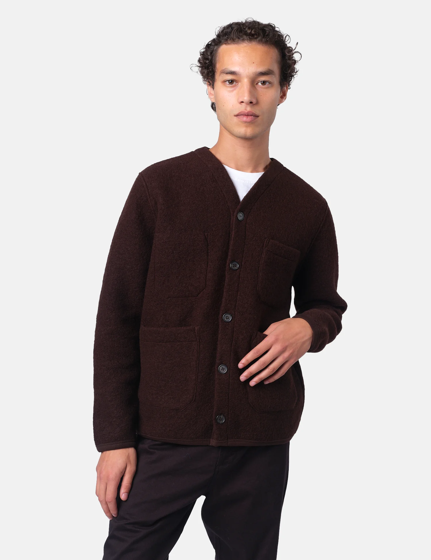 Universal Works Cardigan (Wool Fleece) - Brown - Image 6